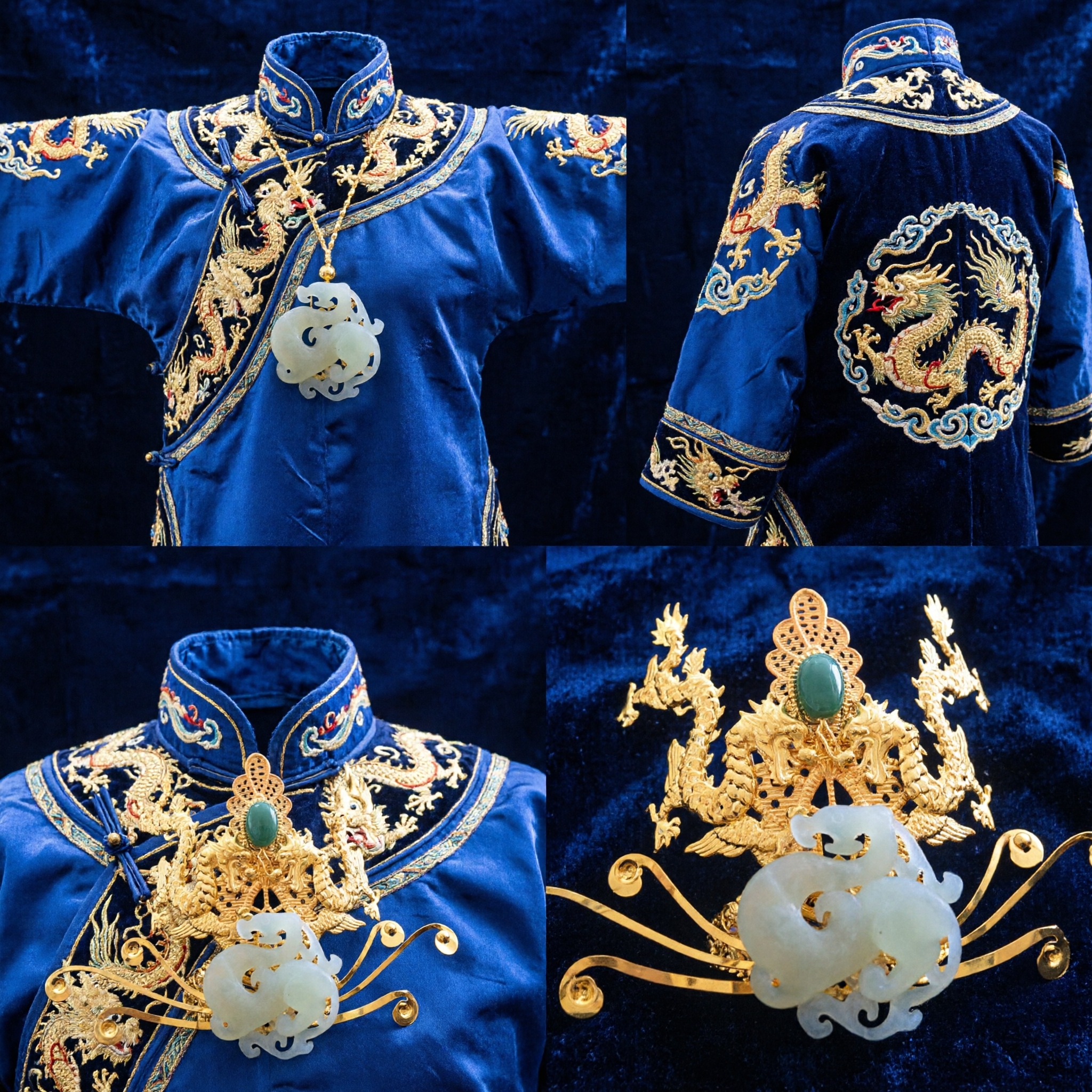 Traditional Chinese Gold Dragon Crown Hanfu Headdress Ancient Bridal Wedding Hair Accessories for Women Cosplay - Asian Costume