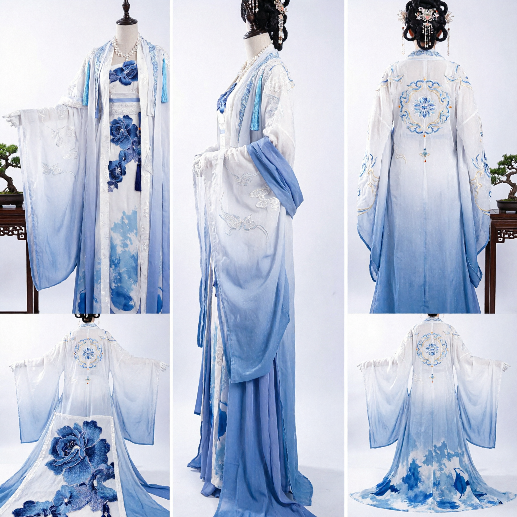 Vestido Hanfu chino tradicional con bordado floral azul, traje de hada antiguo para cosplay y actuaciones - Asian Costume