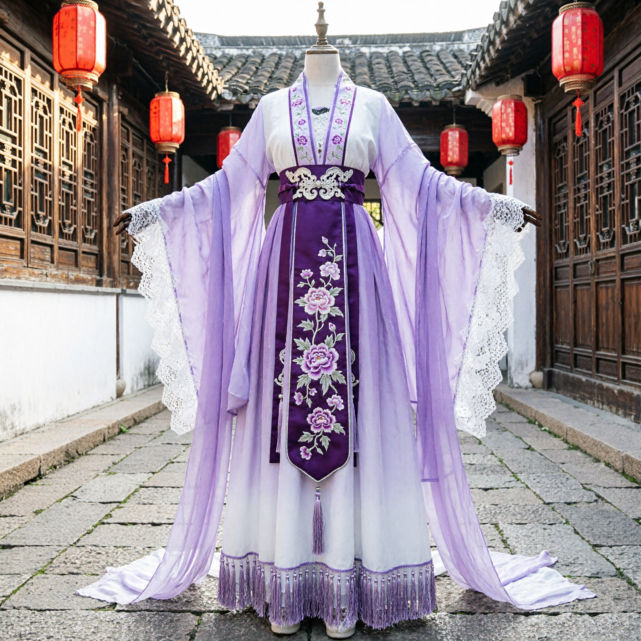 Traje Hanfu Tradicional Chinês Roxo e Branco, Fantasia de Estudioso Xianxia Antigo para Homens e Mulheres - Asian Costume