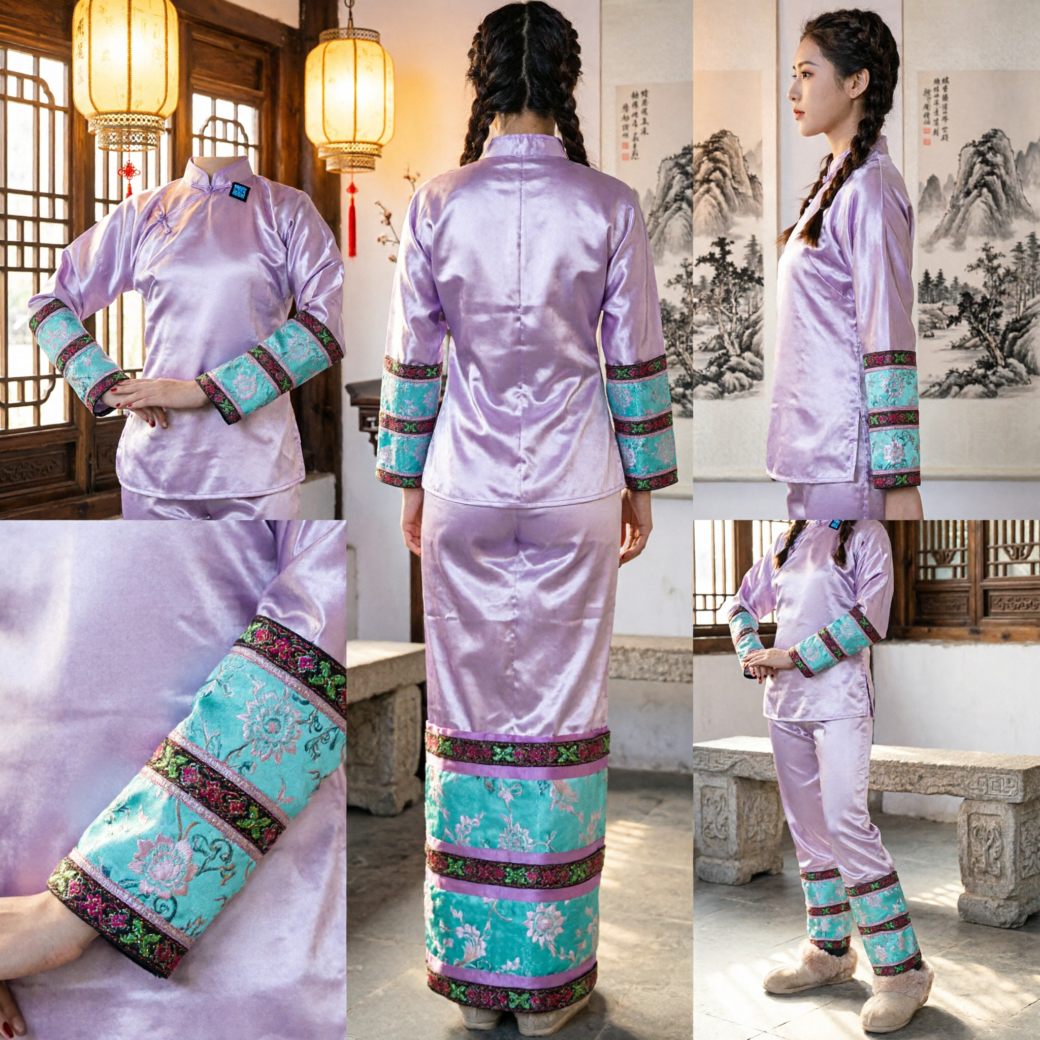 Women's Lavender Silk Satin Kung Fu Uniform Traditional Tai Chi Martial Arts Costume Set - Asian Costume
