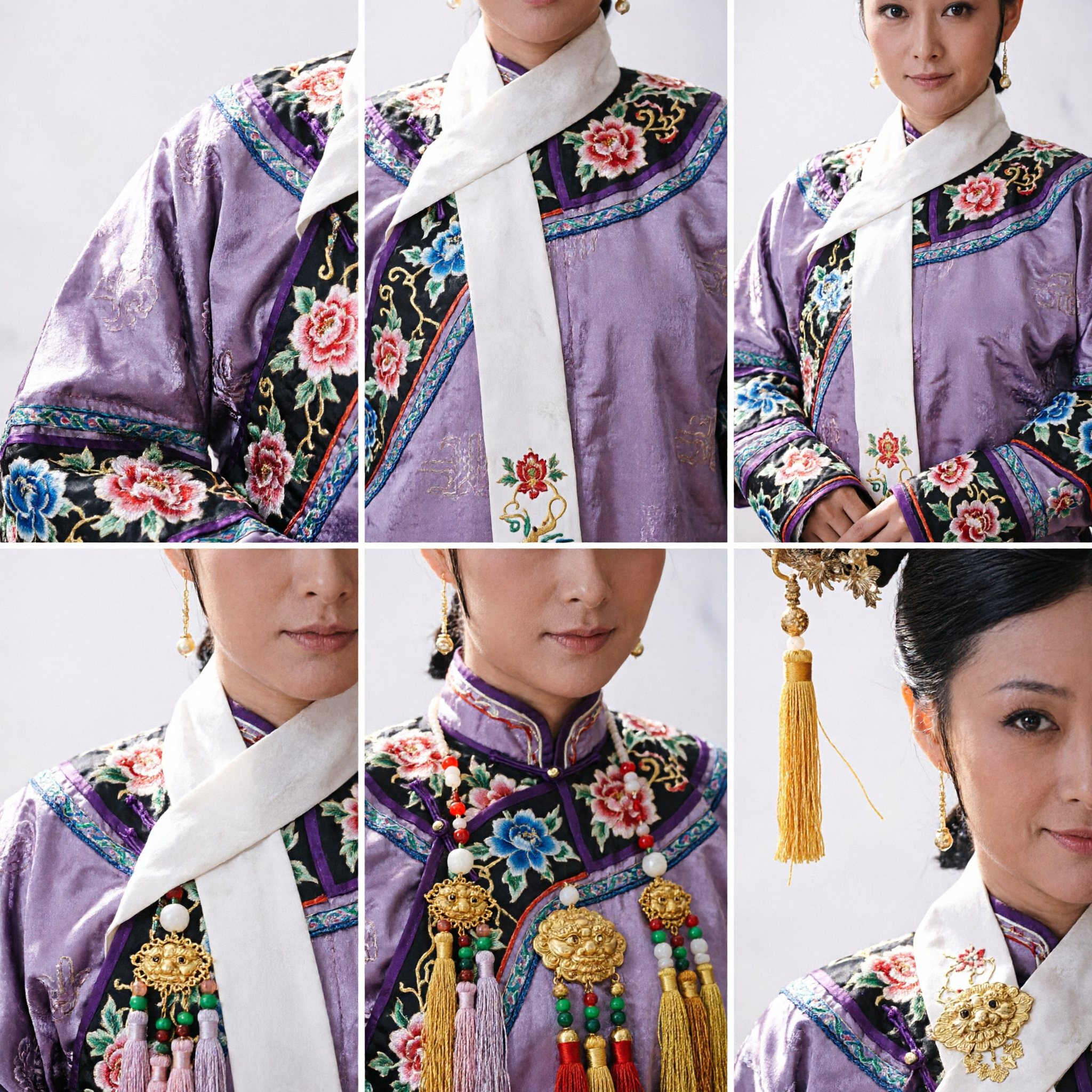 باروكة الأميرة الصينية التقليدية من عصر أسرة تشينغ مع إكسسوارات شعر ذهبية للنساء لكوزبلاي الهانفو - Asian Costume