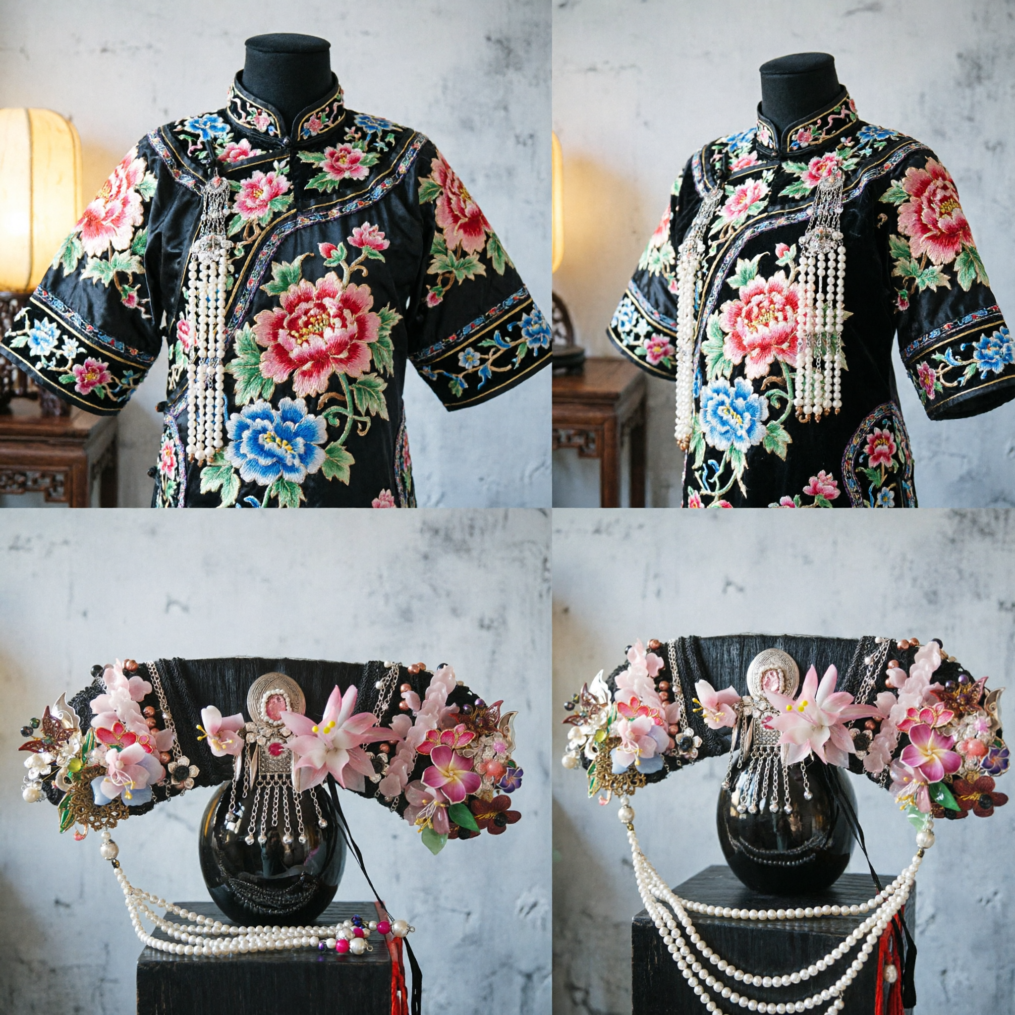 Традиционный китайский древний головной убор принцессы, большая цветочная корона для волос с жемчугом для свадеб в стиле Ханьфу и фотосессий - Asian Costume