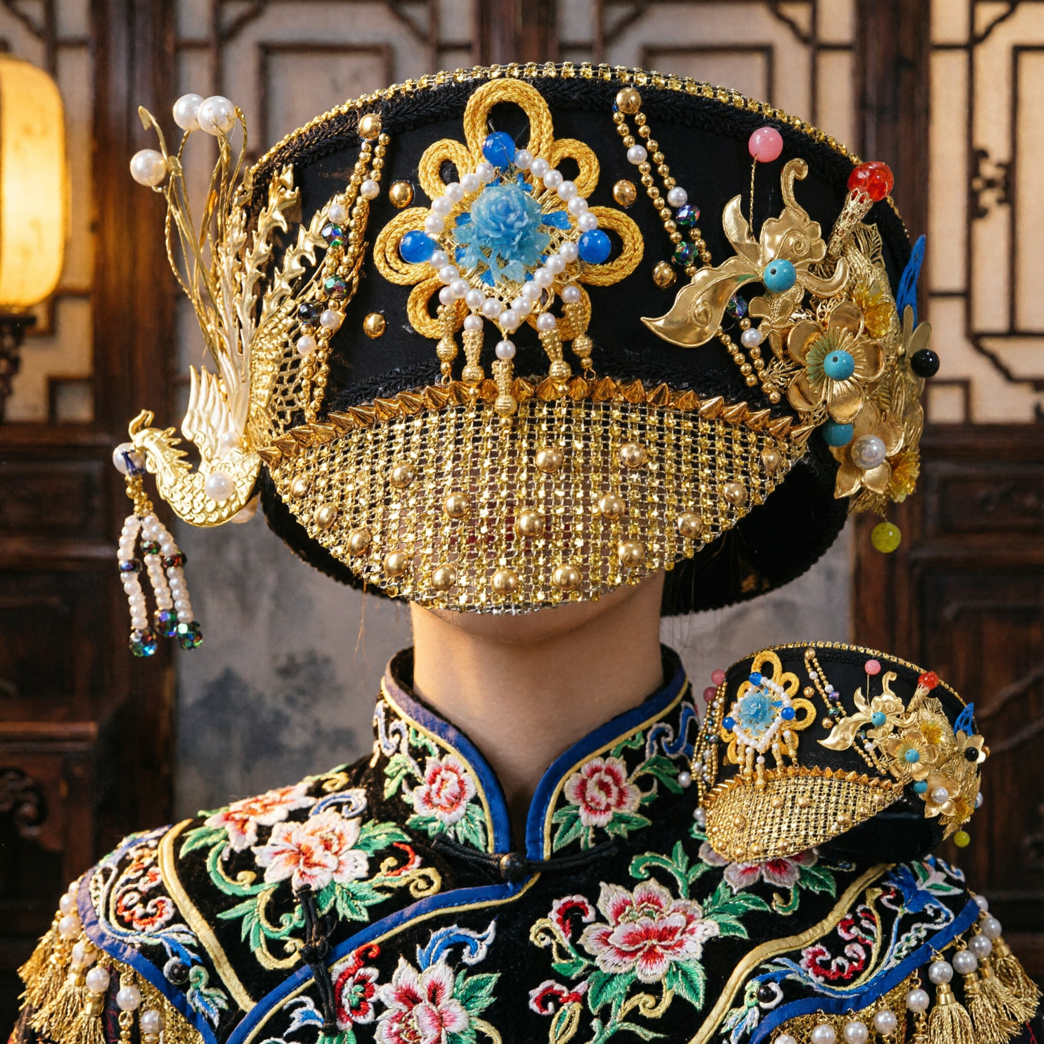 Traditioneller chinesischer antiker Kaiserinnen-Kopfschmuck, goldene Phönix-Perlen-Haarkrone für Hanfu-Kostüm-Aufführung - Asian Costume