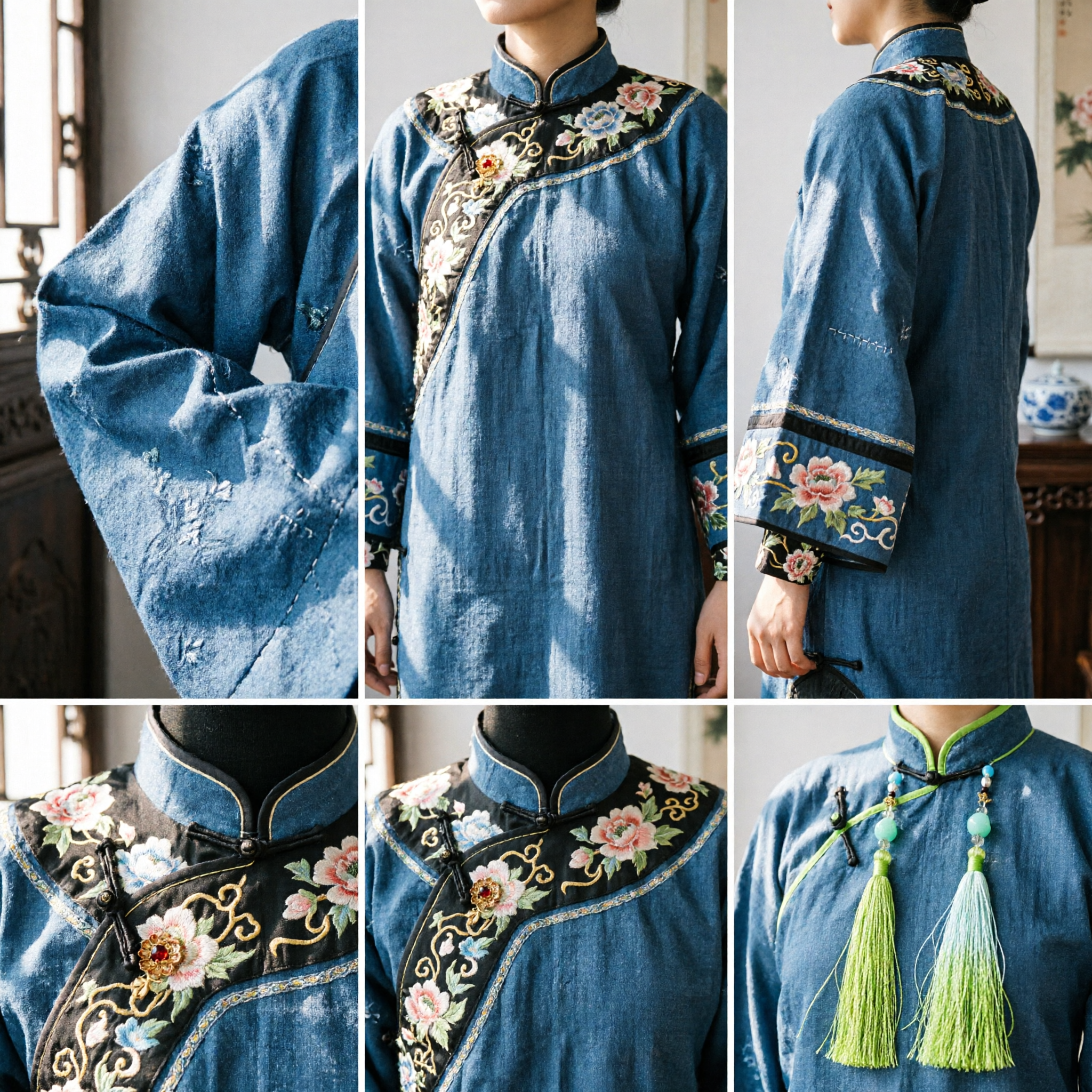 مشط الصدف الأبيض الصيني التقليدي مع تطريز ذهبي وشرابة خضراء لإكسسوارات الهانفو - Asian Costume