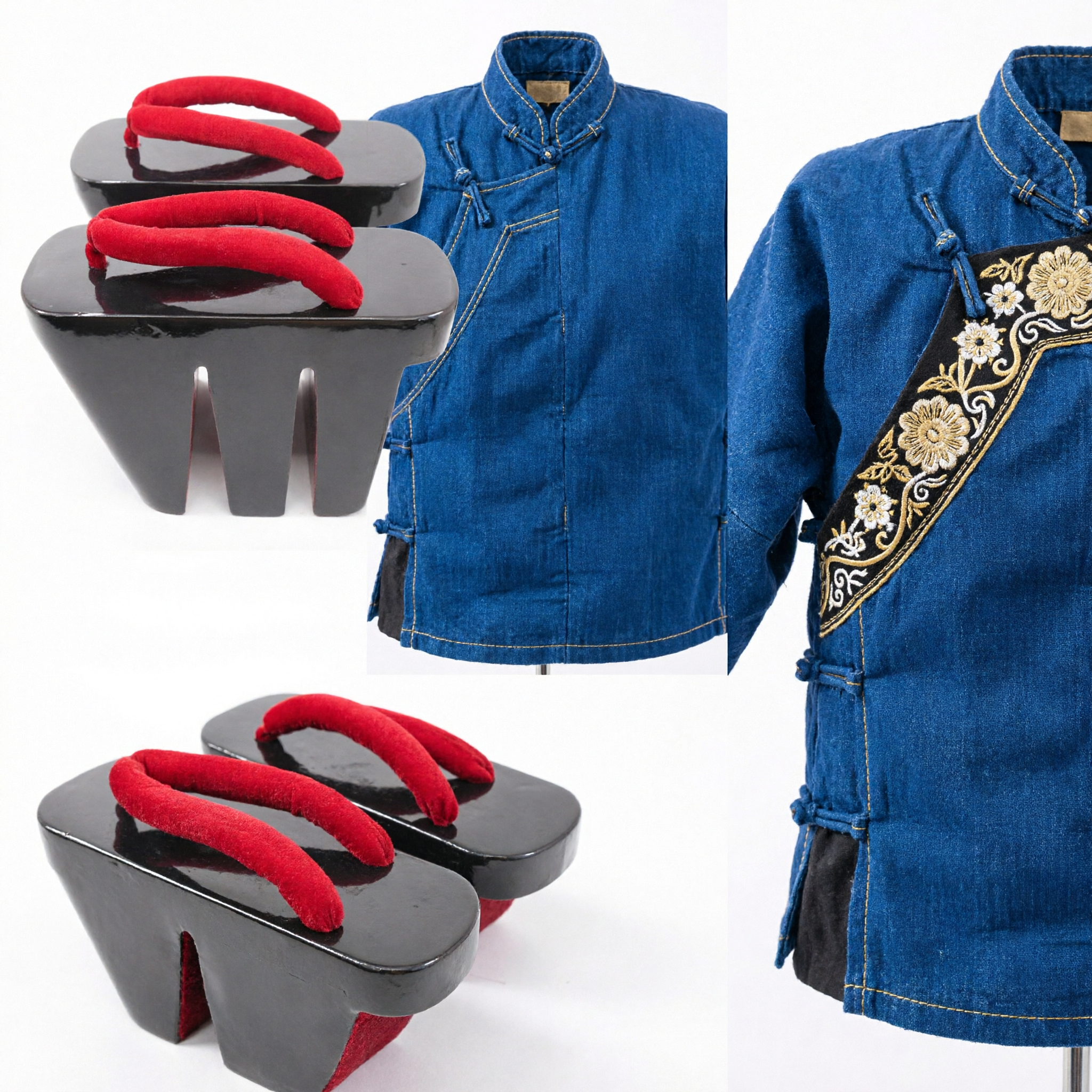 Sandali Geta Giapponesi Tradizionali Alti in Legno Nero con Cinturini Rossi, per Cosplay, Festival e Performance - Asian Costume