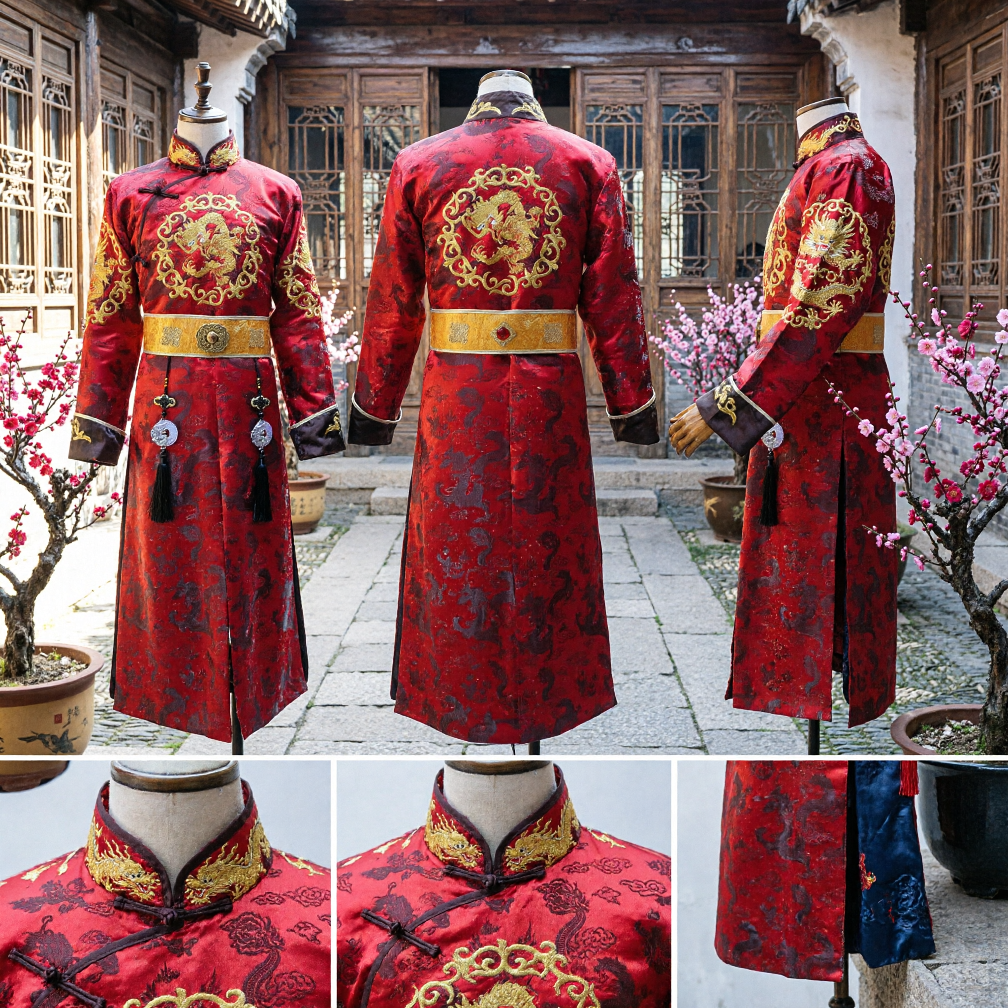 Robe Tradicional Chinês de Dragão Vermelho para Homens - Traje de Guarda Imperial Jinyiwei para Cosplay e Performance em Palco - Asian Costume