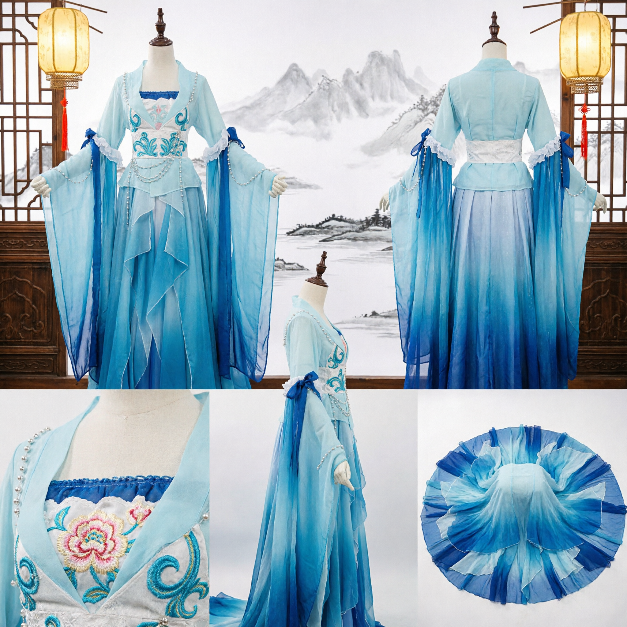 Traje Antiguo Chino Hanfu Azul de Hada para Mujer, Elegante Vestido Xianxia para Cosplay y Actuación de Danza - Asian Costume