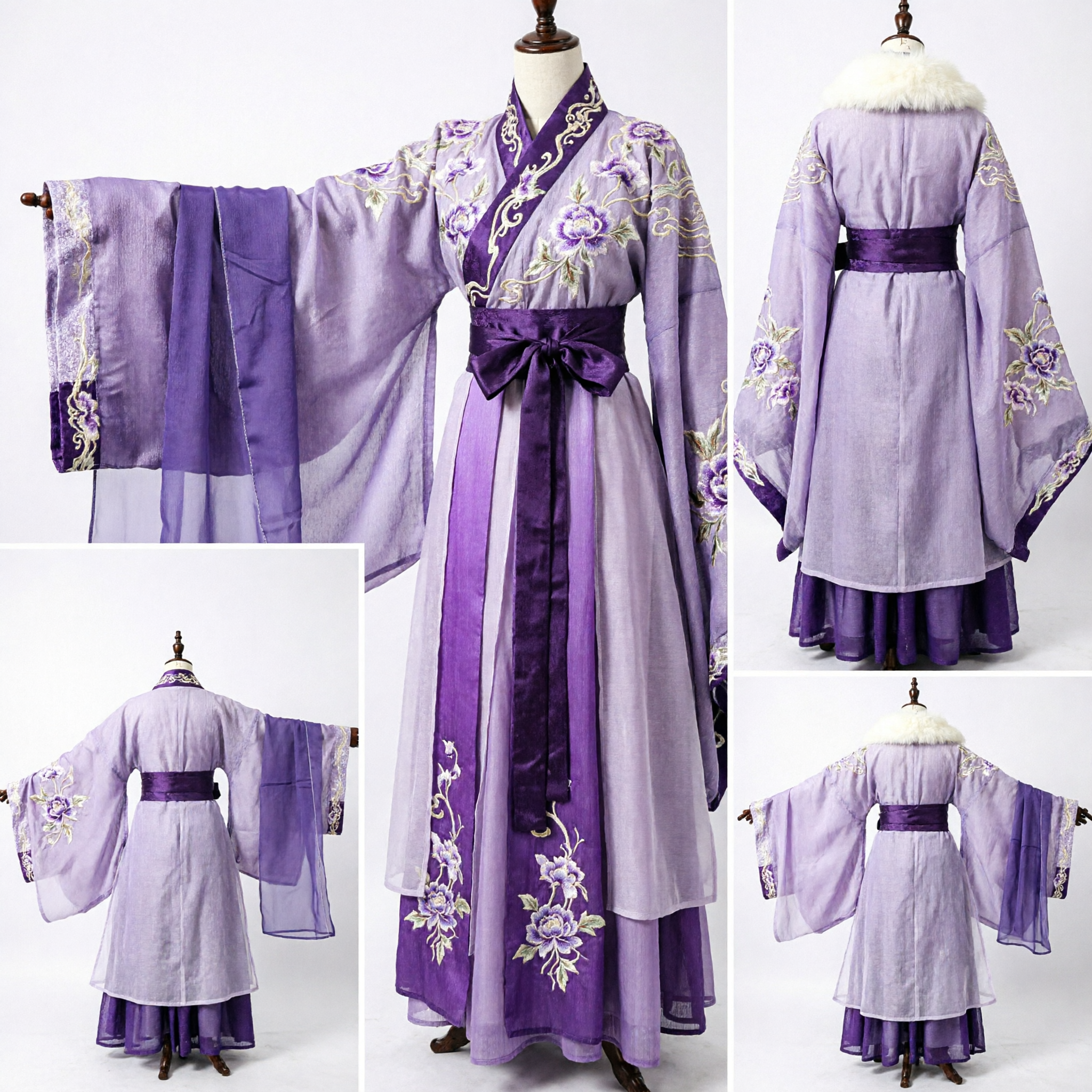 Elegante Costume Hanfu Cinese da Principessa Antica con Collo di Pelliccia Bianca per Donne, per Cosplay - Asian Costume