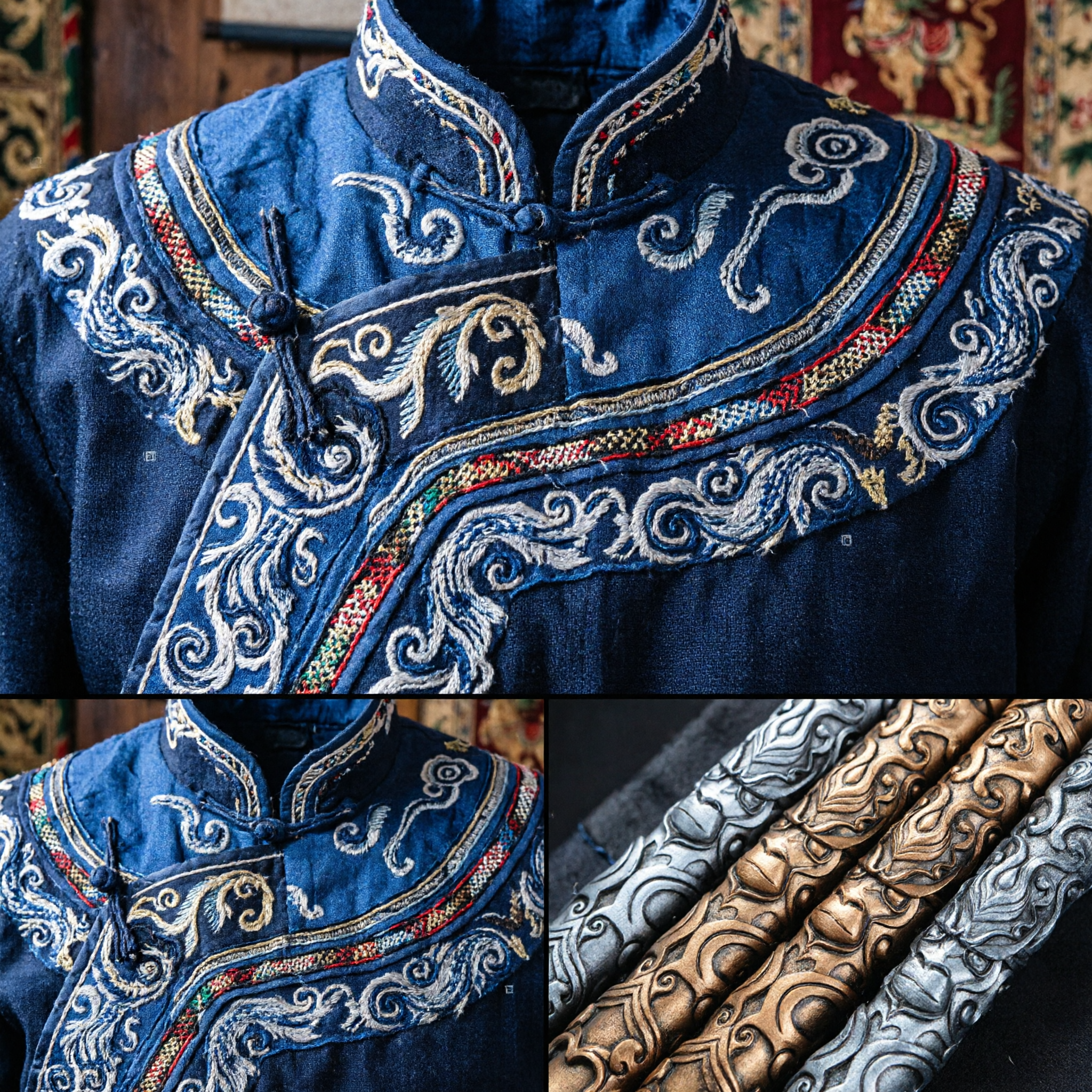 伝統的中国風金属刀剣鞘 純銅・青銅製 雲模様彫刻入り 武術・武芸用 漢服（ハンフー）小道具 - Asian Costume