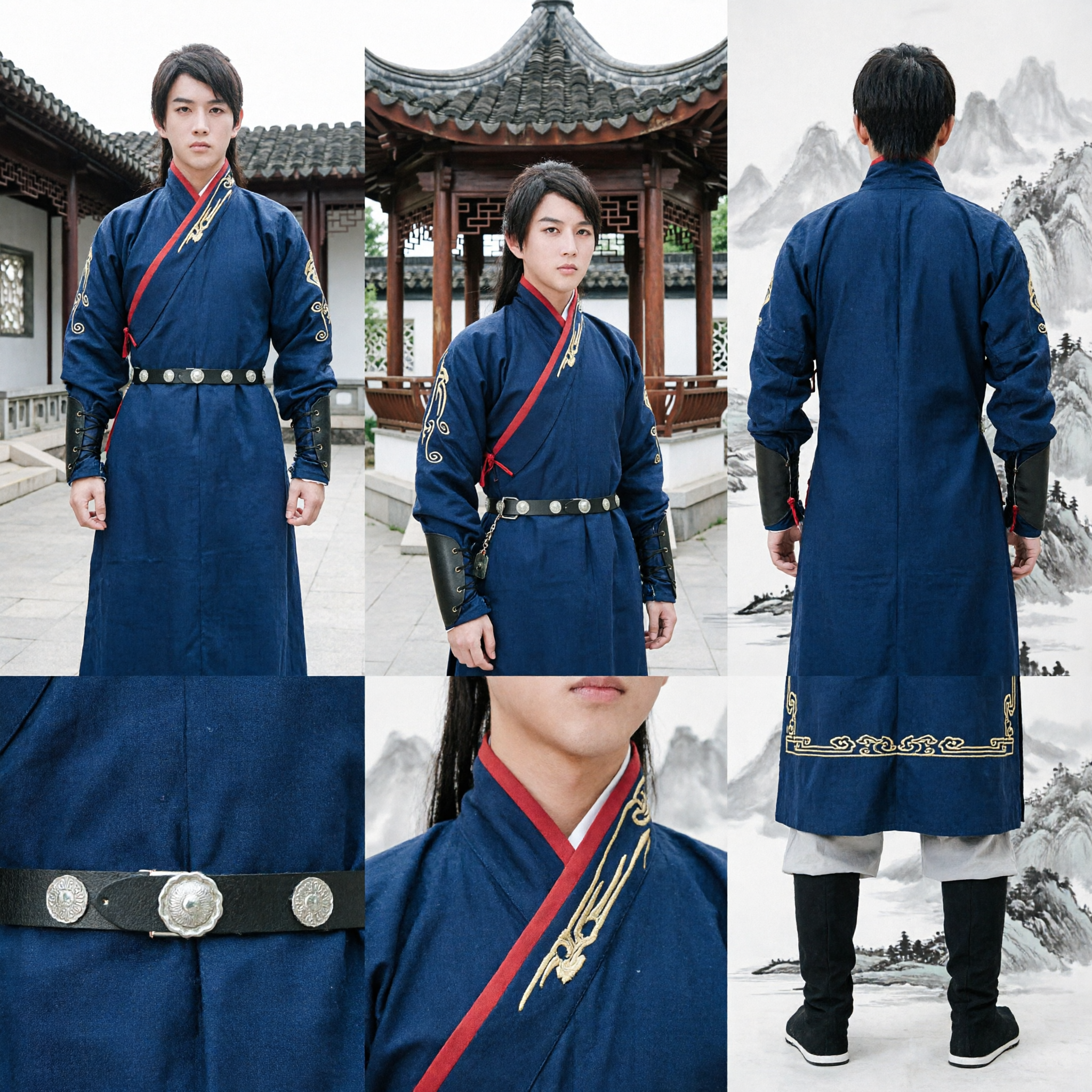 Traje de Espadachim Wuxia Azul para Homens Antigo Chinês Conjunto de Robe Hanfu Tradicional para Cosplay - Asian Costume