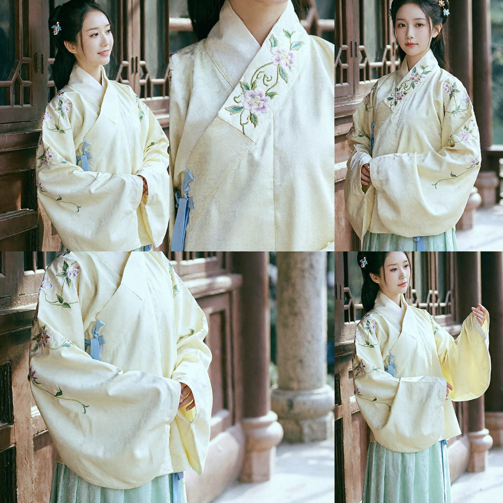 Elegant Traditionele Chinese Hanfu Kostuum Vrouwen Antiek Paleisjurk Bloemen Borduurwerk Wijdmouwige Top en Rok - Asian Costume