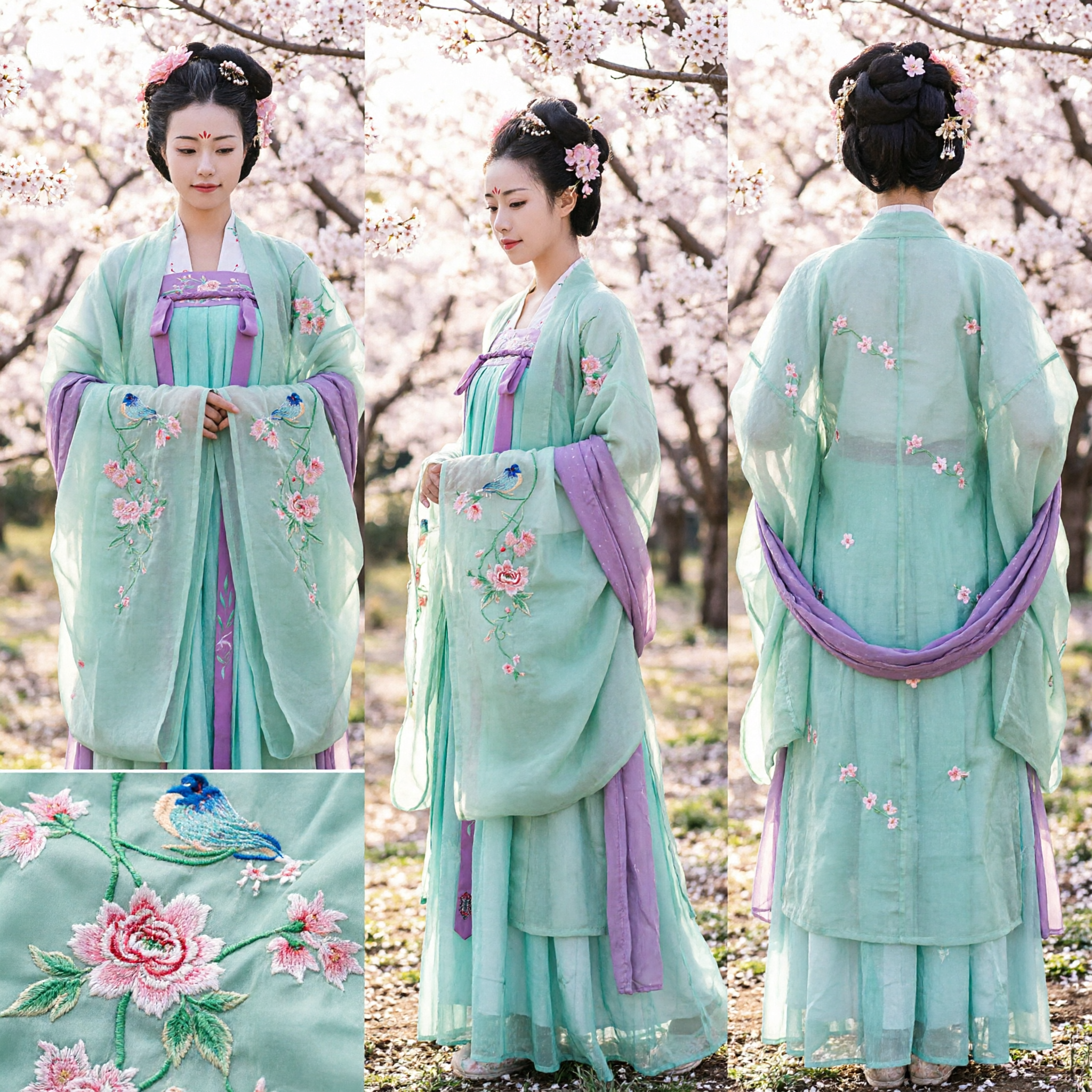 Elegante Traje Hanfu Chino Tradicional para Mujeres Conjunto de Túnica Verde con Bordado Floral Antiguo para Sesión de Fotos de Cosplay - Asian Costume