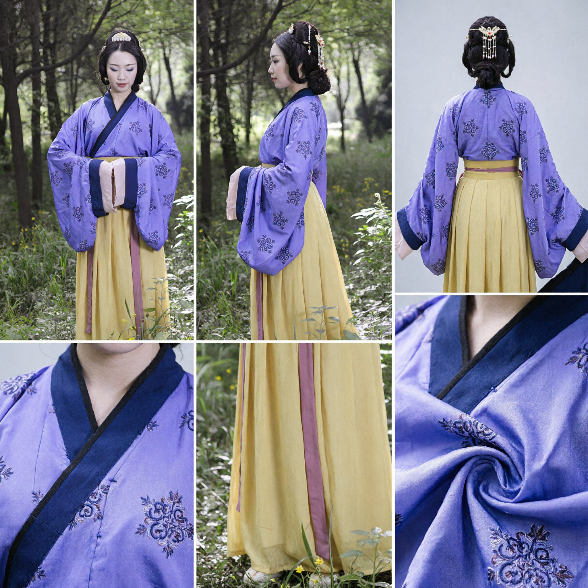 Traditionelles chinesisches Hanfu-Kostüm, lila Kreuzkragen-Oberteil und gelbes Rock-Set für Frauen, antikes Historien-Cosplay - Asian Costume