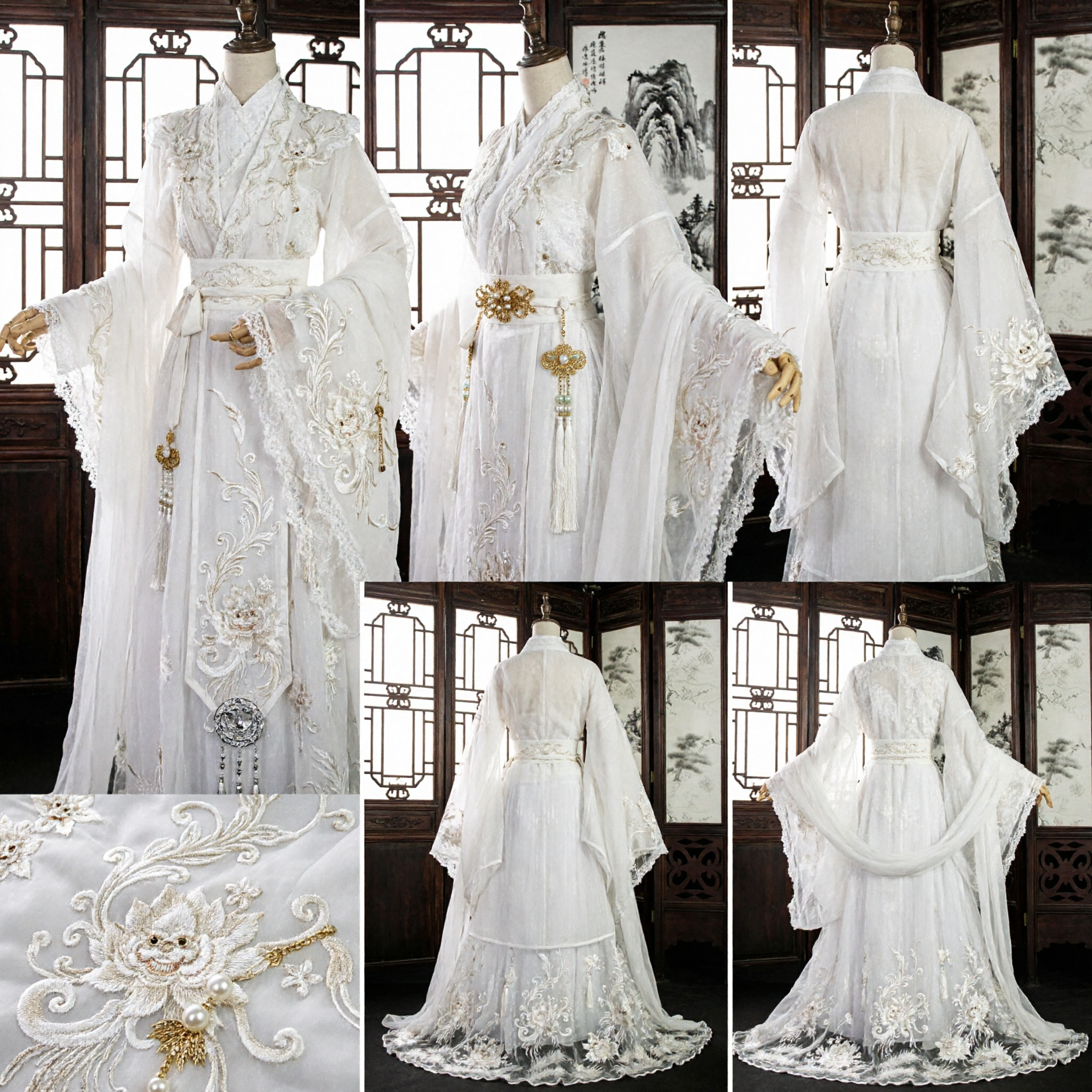 Mannen Witte Chinese Hanfu Oude Zwaardvechter Gewaad Traditionele Wuxia Cosplay Kostuum voor Podiumoptreden - Asian Costume