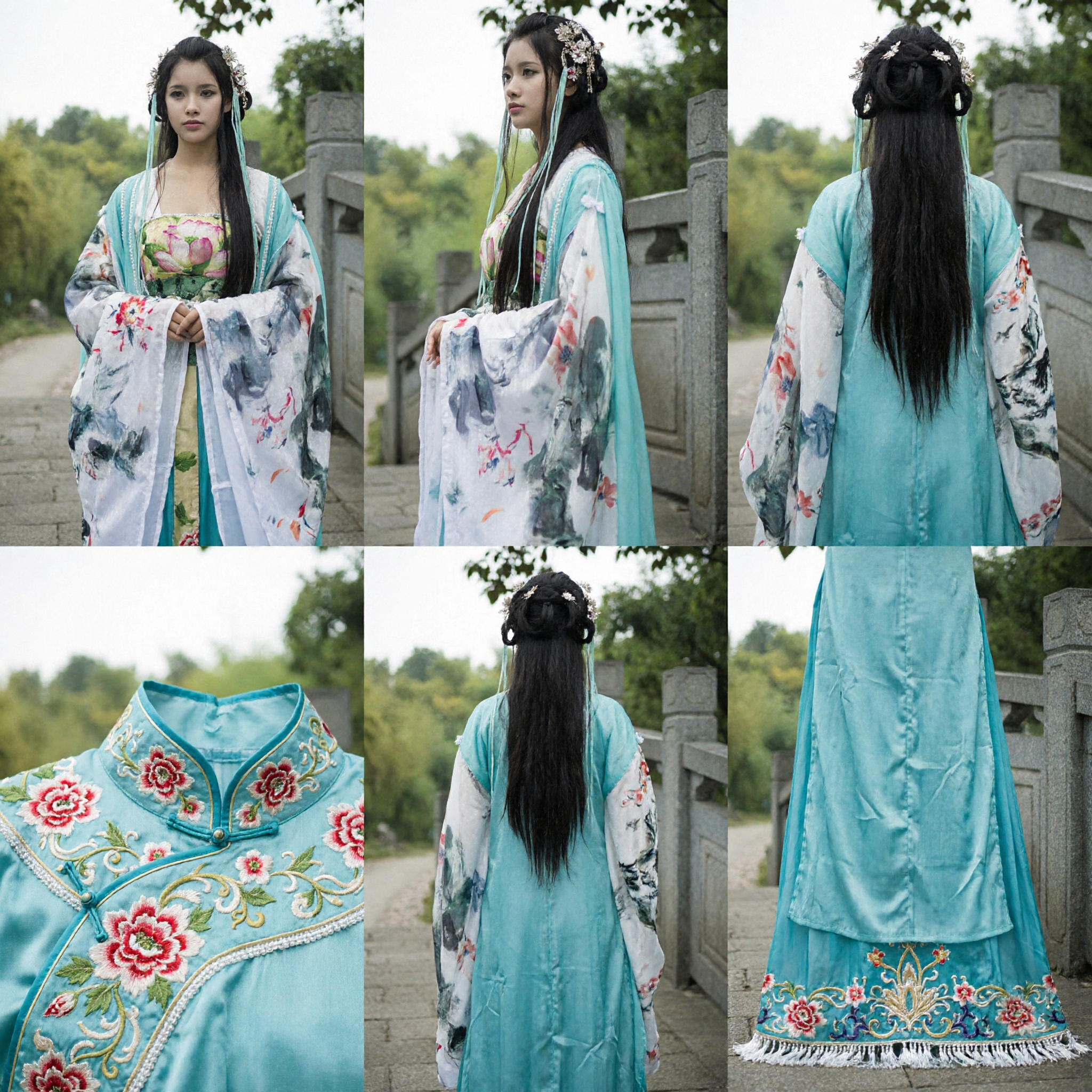 Elegancki Tradycyjny Chiński Hanfu Starożytny Strój Styl z Dynastii Tang Niebieska Kwiatowa Suknia Wróżki dla Kobiet Cosplay - Asian Costume