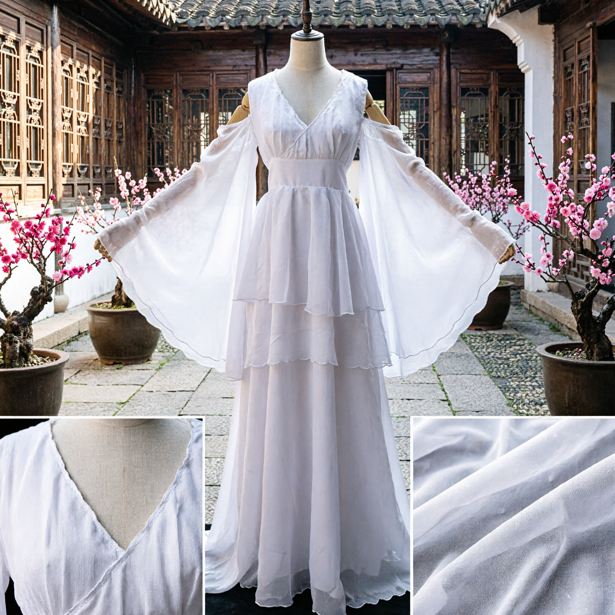 Elegante Vestido de Hada Hanfu Tradicional Chino Blanco Traje de Diosa Antigua para Mujer Cosplay y Actuación - Asian Costume