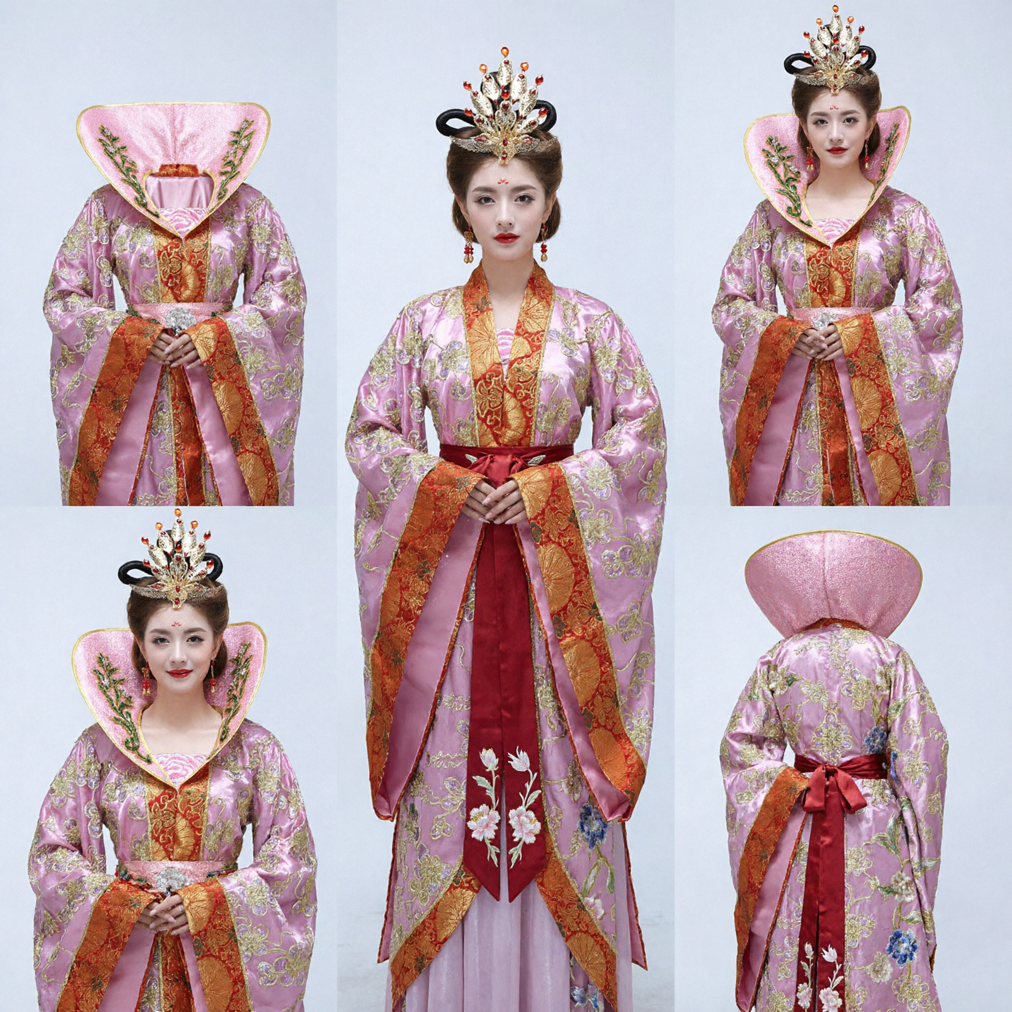Traditioneel Chinees Tang Dynastie Keizerin Kostuum Roze Geborduurde Hanfu Oude Paleis Dame Jurk voor Vrouwen - Asian Costume