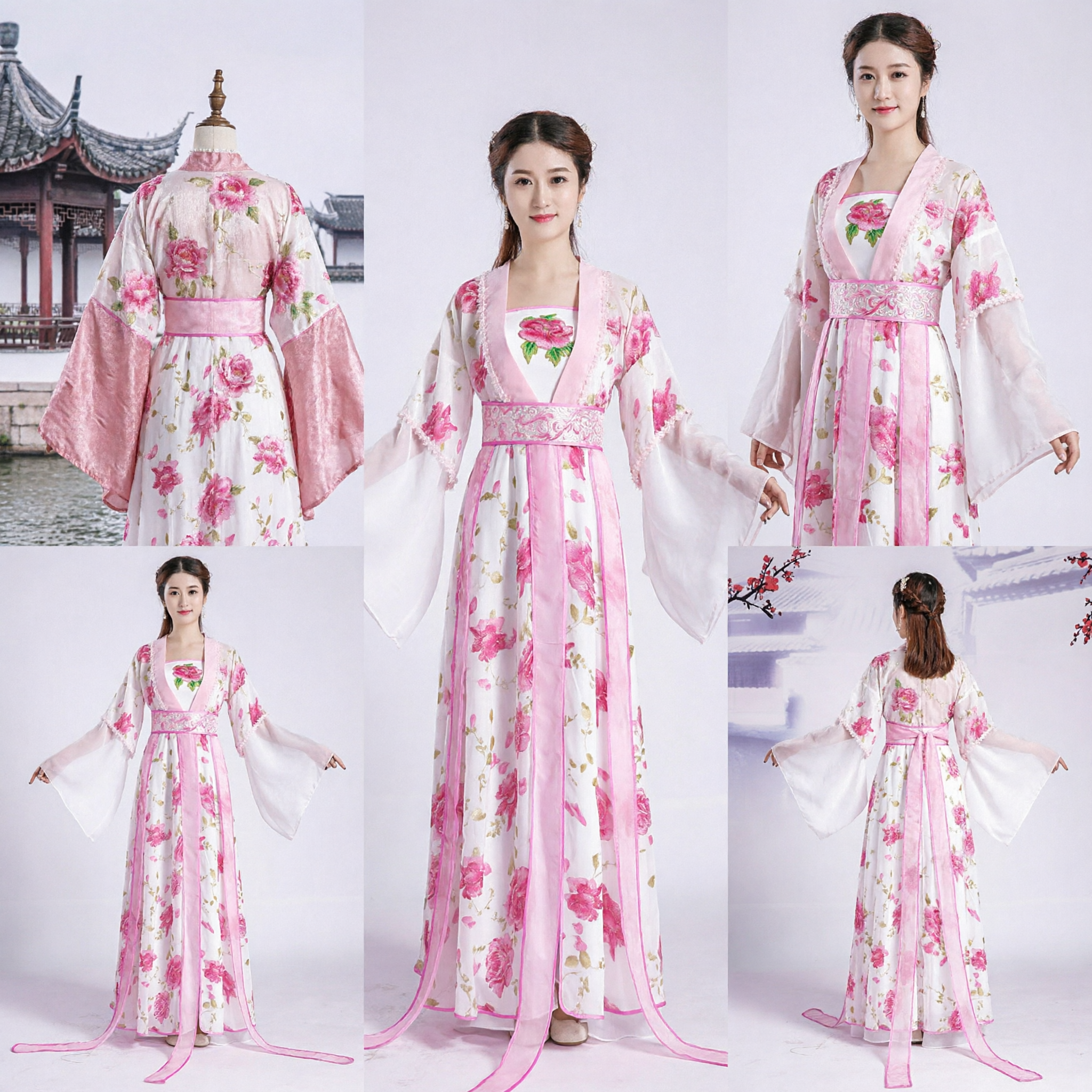 Costume Hanfu ancien chinois élégant, style dynastie Tang, robe de princesse rose à fleurs pour femmes, cosplay et spectacle - Asian Costume