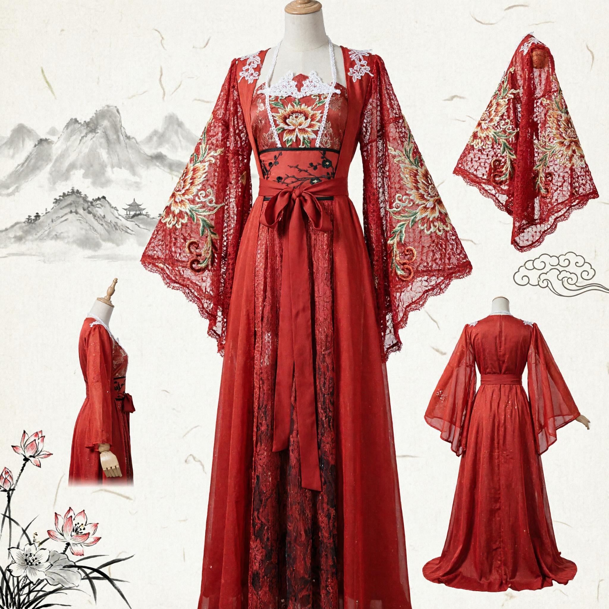 Elegancka Czerwona Starożytna Chińska Suknia Hanfu, Tradycyjna Suknia Księżniczki dla Kobiet Cosplay i Występy - Asian Costume