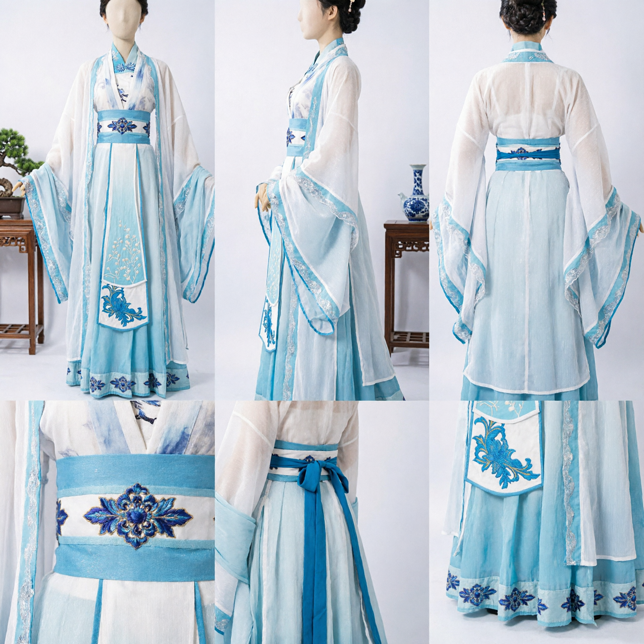 Traditional Chinese Hanfu Costume Blue and White Ancient Dress Embroidered Fairy Robe for Women Cosplay - Asian Costume