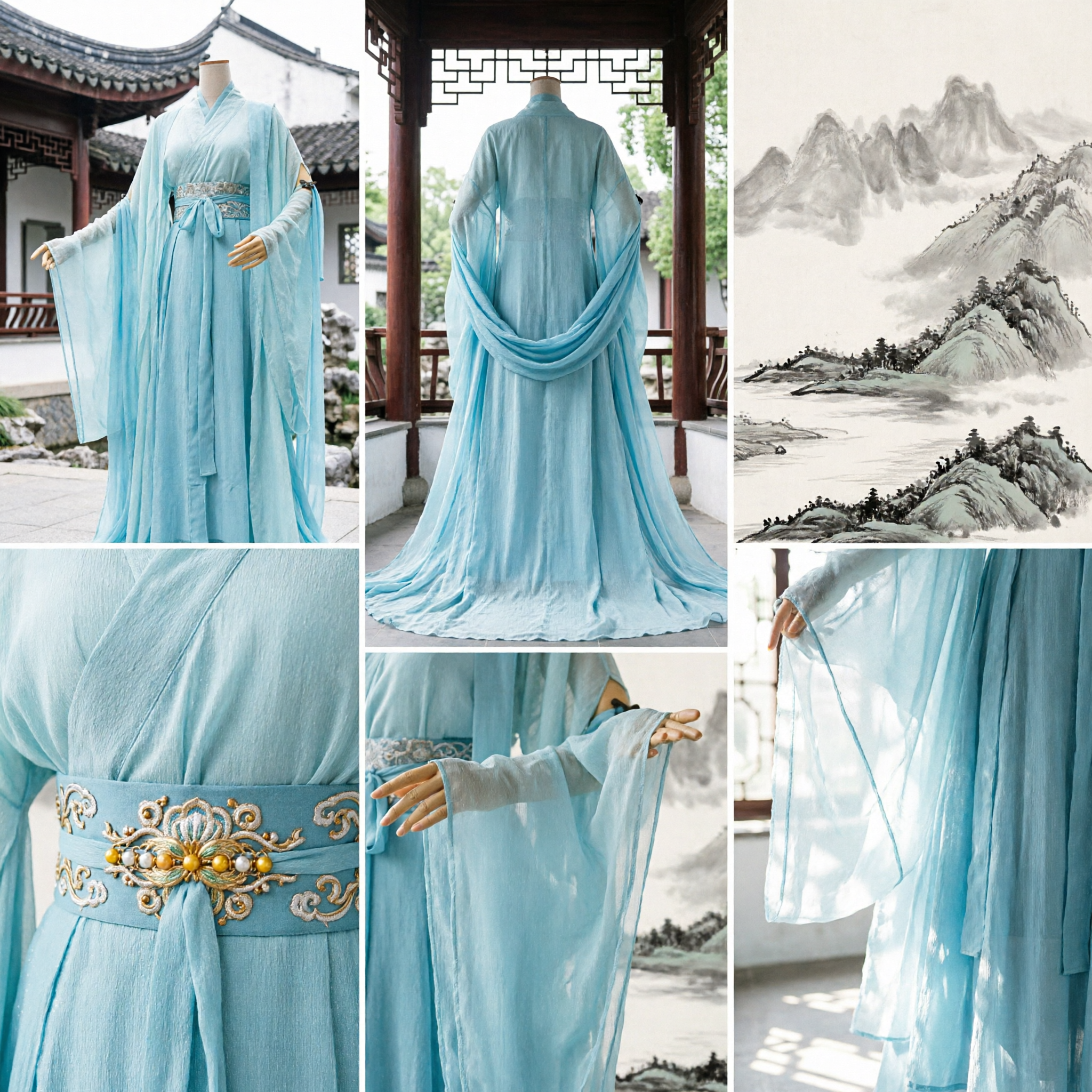 Exquisite Lichtblauwe Chinese Hanfu Oude Feeënjurk Vrouwen Traditioneel Kostuum voor Cosplay Podiumoptreden - Asian Costume