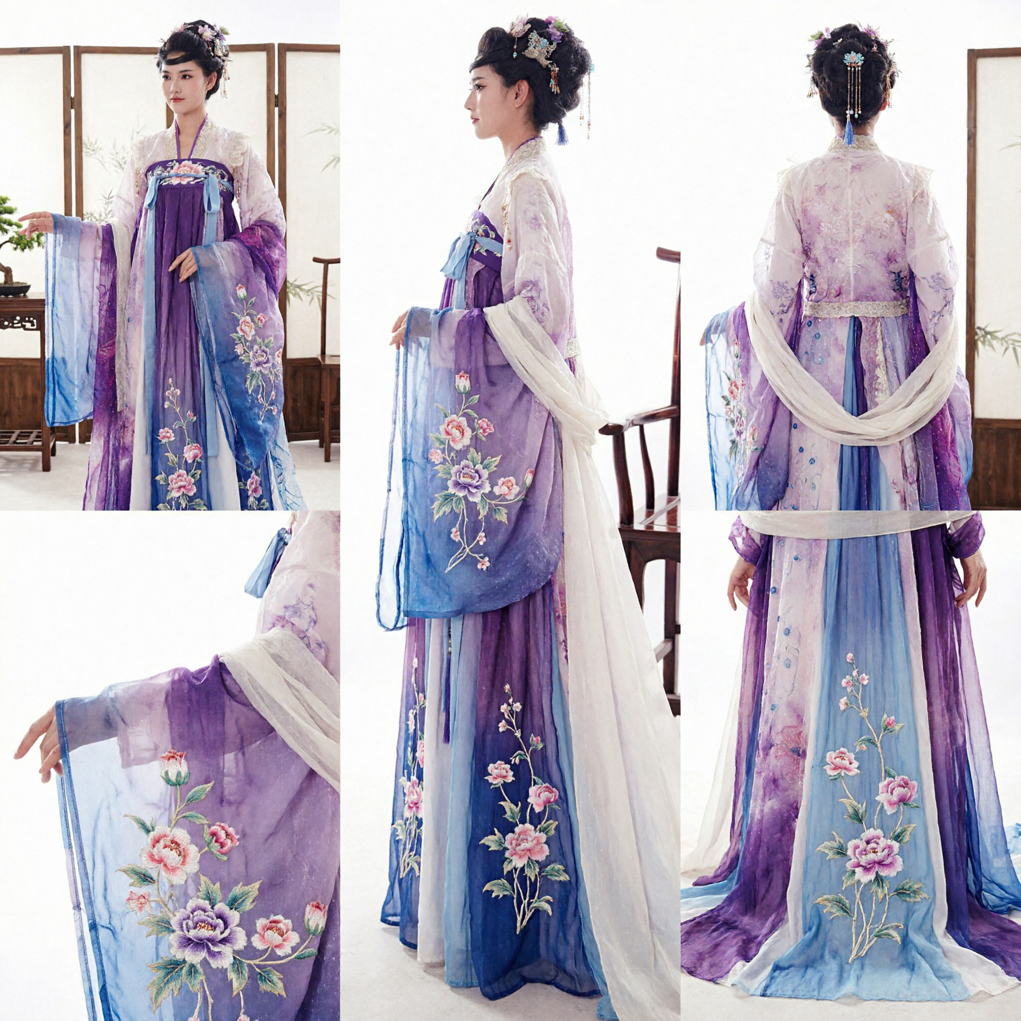 Elegancki Fioletowy Starożytny Chiński Strój Wróżki Hanfu, Tradycyjna Haftowana Suknia dla Kobiet na Występy - Asian Costume
