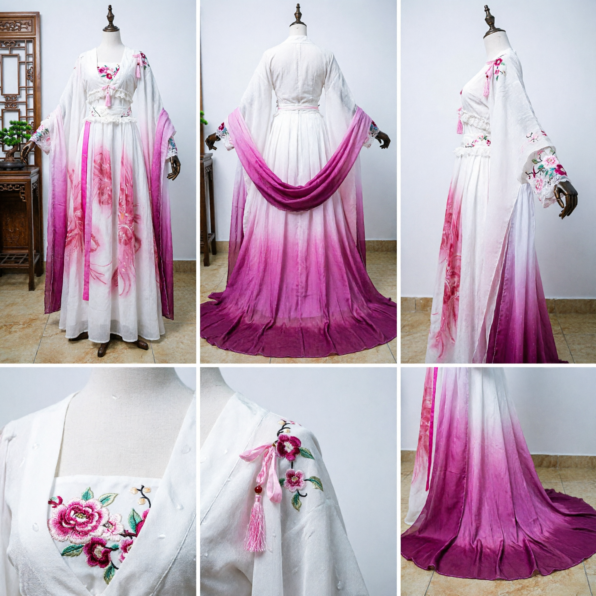 Traditional Chinese Hanfu Pink Gradient Fairy Dress Ancient Goddess Costume Chiffon Robe for Women Cosplay Dance - Asian Costume