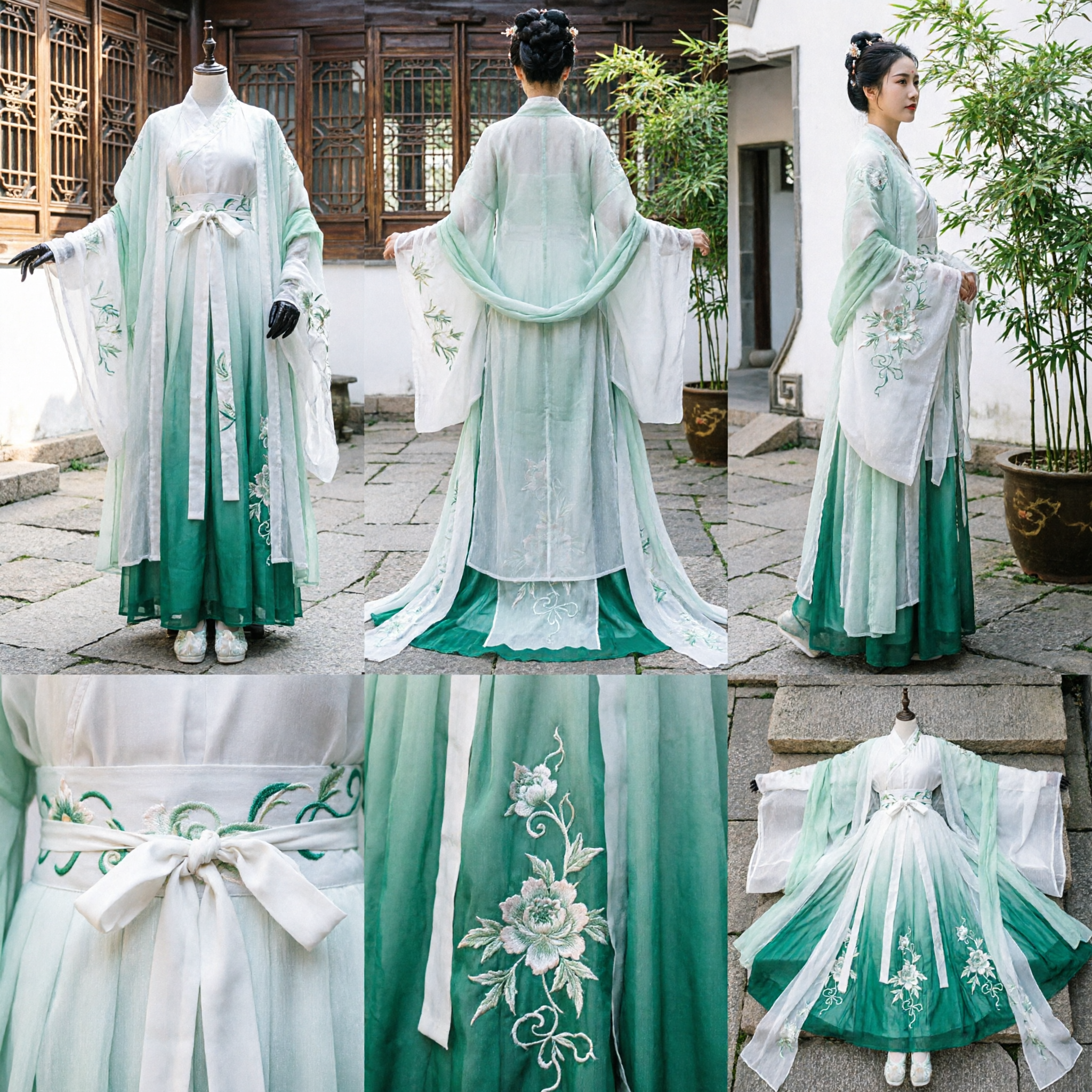 Elegancki Zielono-Biały Chiński Hanfu, Tradycyjny Strój - Starożytna Suknia Wróżki dla Kobiet Cosplay i Występy - Asian Costume