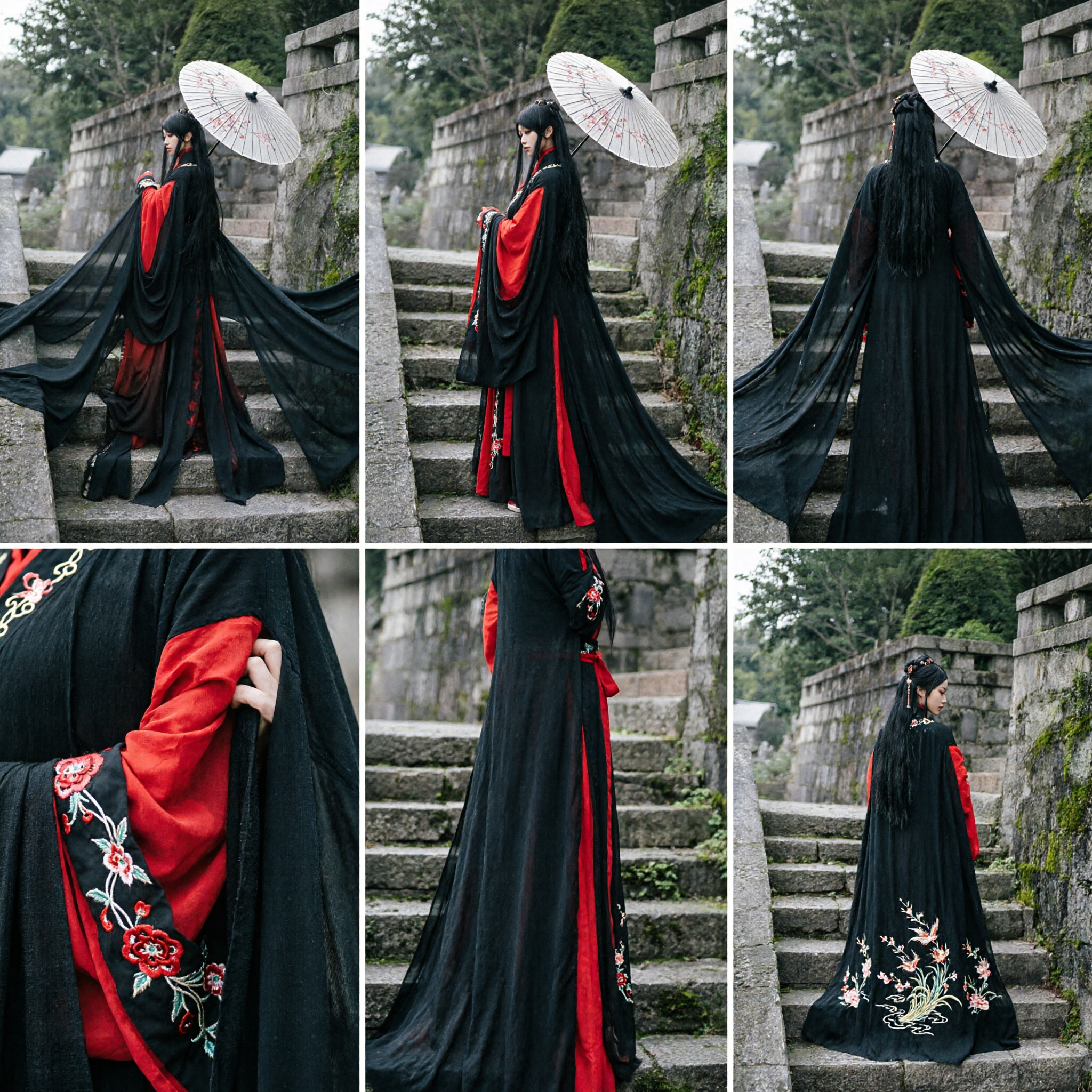 Elegant Black and Red Traditional Hanfu Costume Ancient Chinese Wuxia Knight Robe for Women Cosplay - Asian Costume