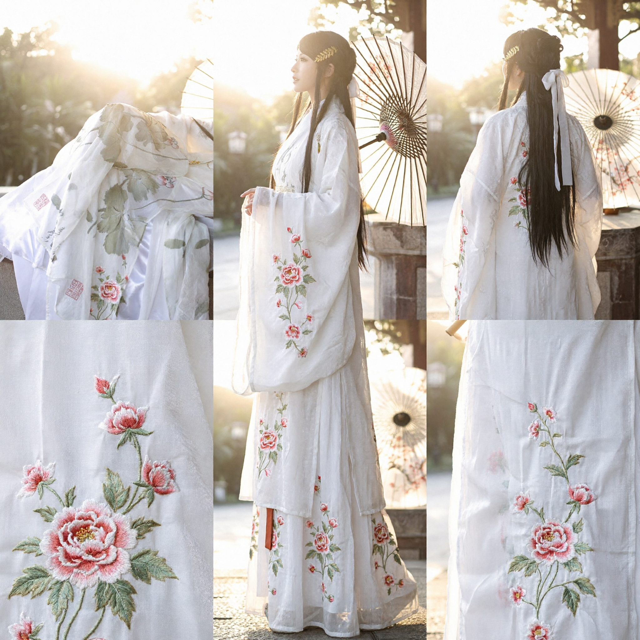Costume ancien chinois Hanfu traditionnel élégant pour femmes, ensemble robe blanche brodée pour photographie et événements culturels - Asian Costume