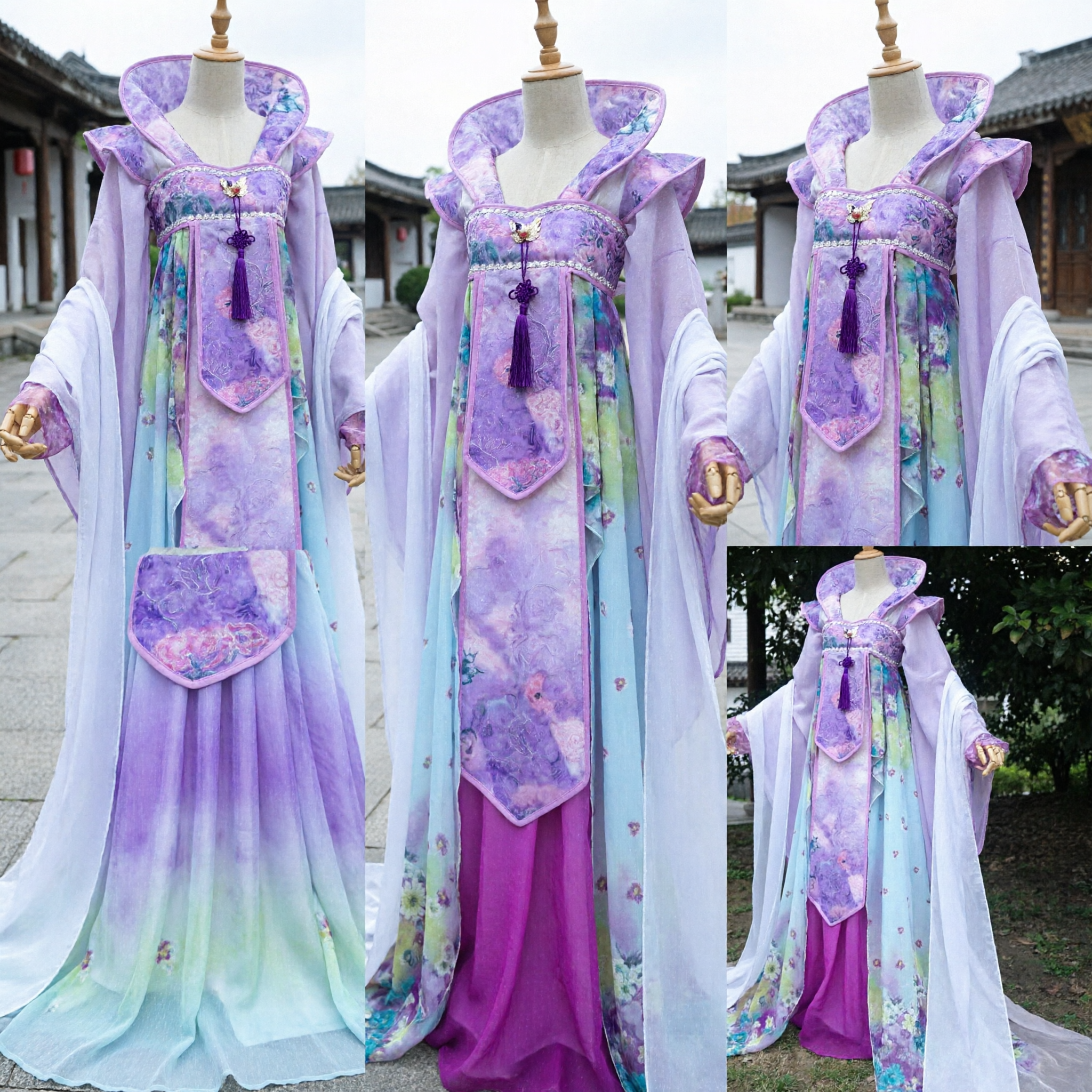 Exquisites lila Blumen-Hanfu traditionelles chinesisches antikes Kostüm Tang-Dynastie Palastkleid für Frauen Cosplay - Asian Costume