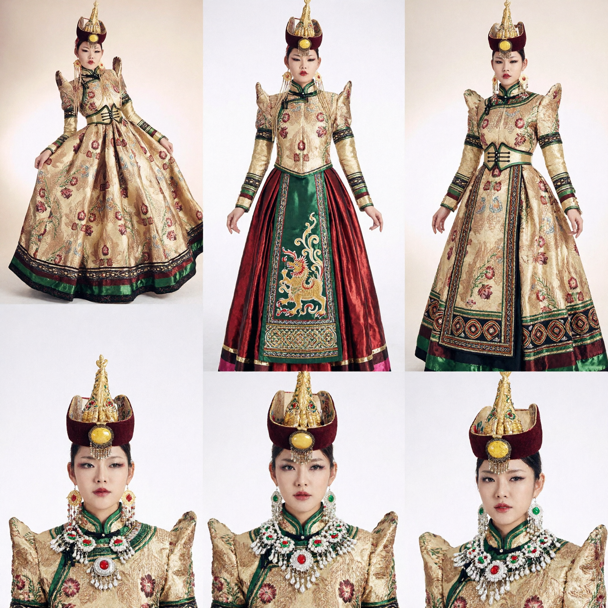 Vrouwen Traditionele Mongoolse Jurken Gouden Borduurwerk Etnisch Kostuum voor Bruiloftsceremonie en Podiumshow - Asian Costume