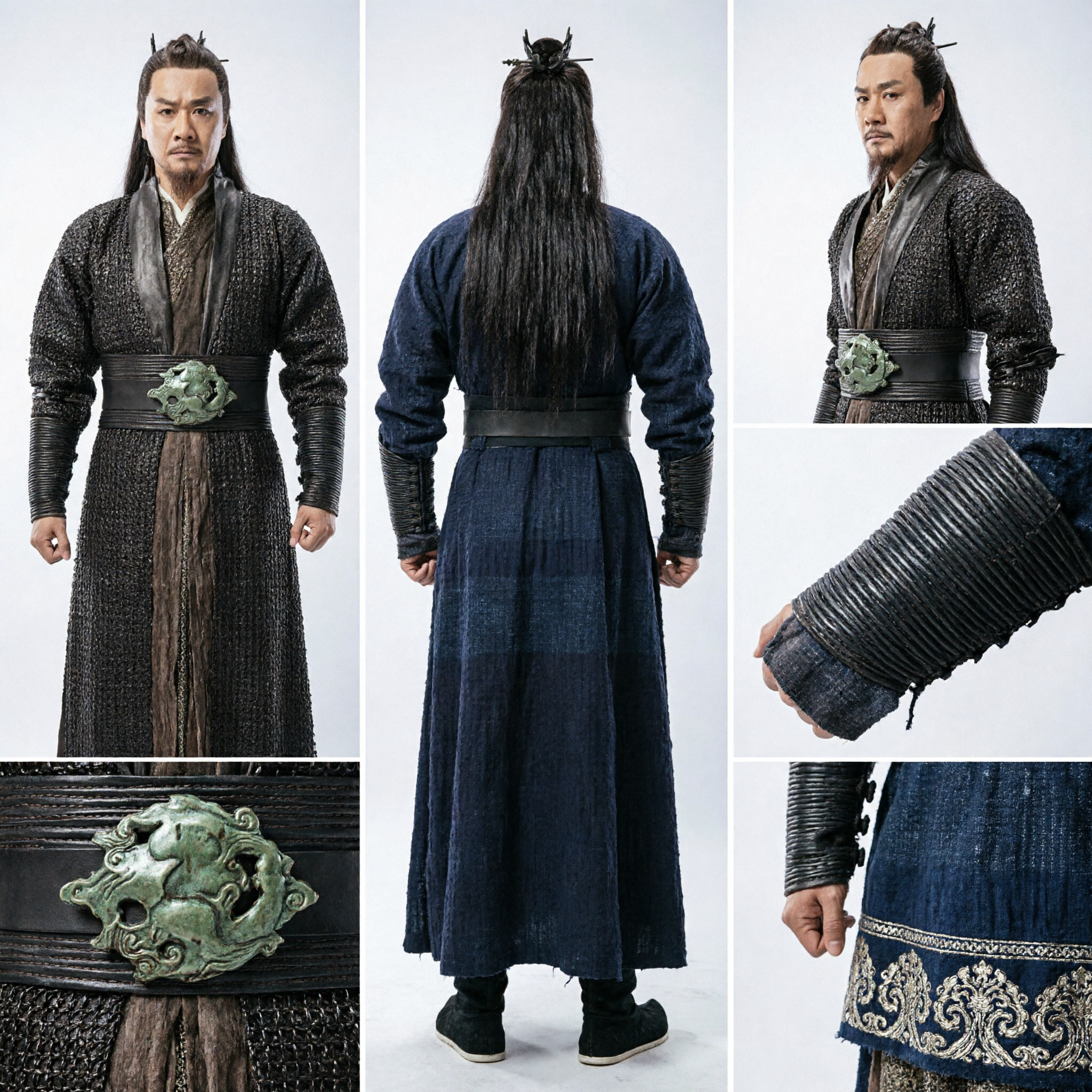 Costume da Guerriero Antico Cinese per Uomini Roba da Generale con Motivo a Scaglie Nero Cosplay Storico Hanfu - Asian Costume