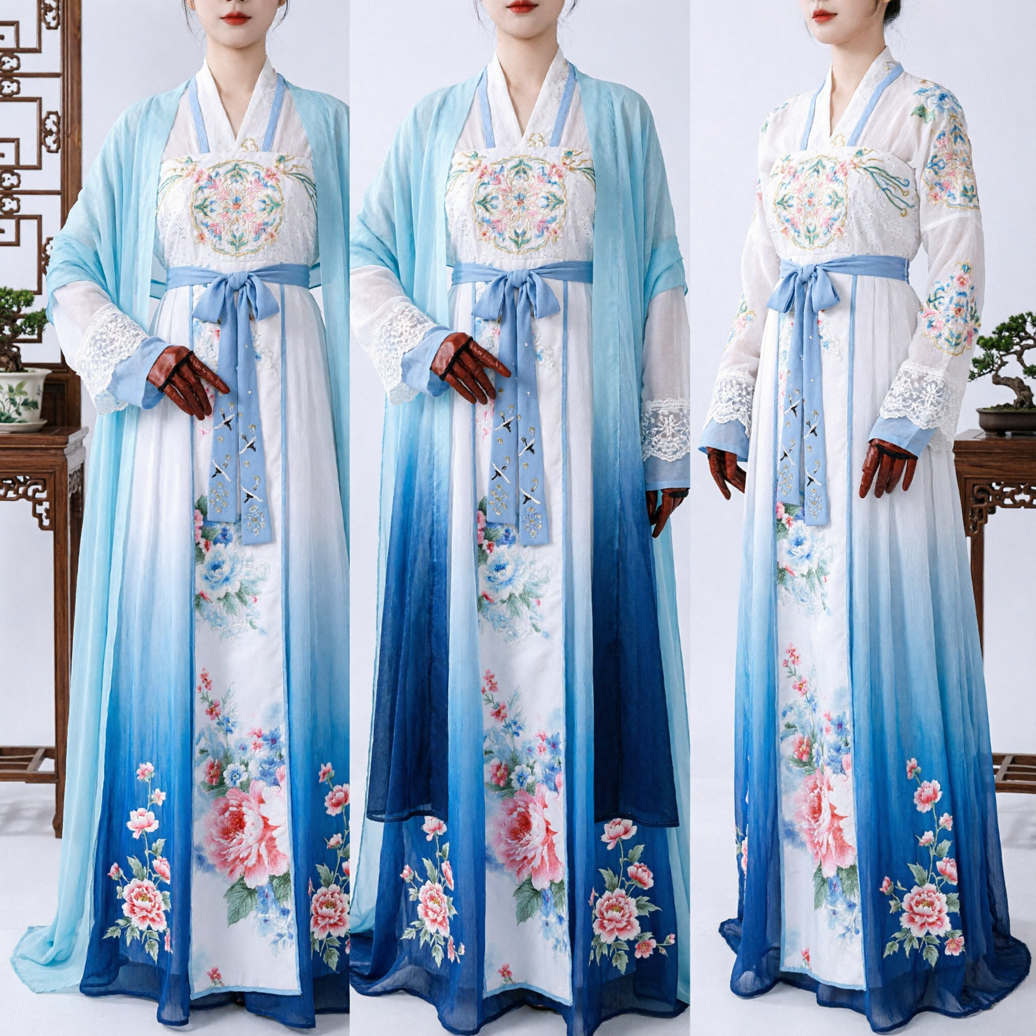 Costume Hanfu chinois traditionnel élégant bleu, robe ancienne de fée brodée, tenue de cosplay pour femmes - Asian Costume