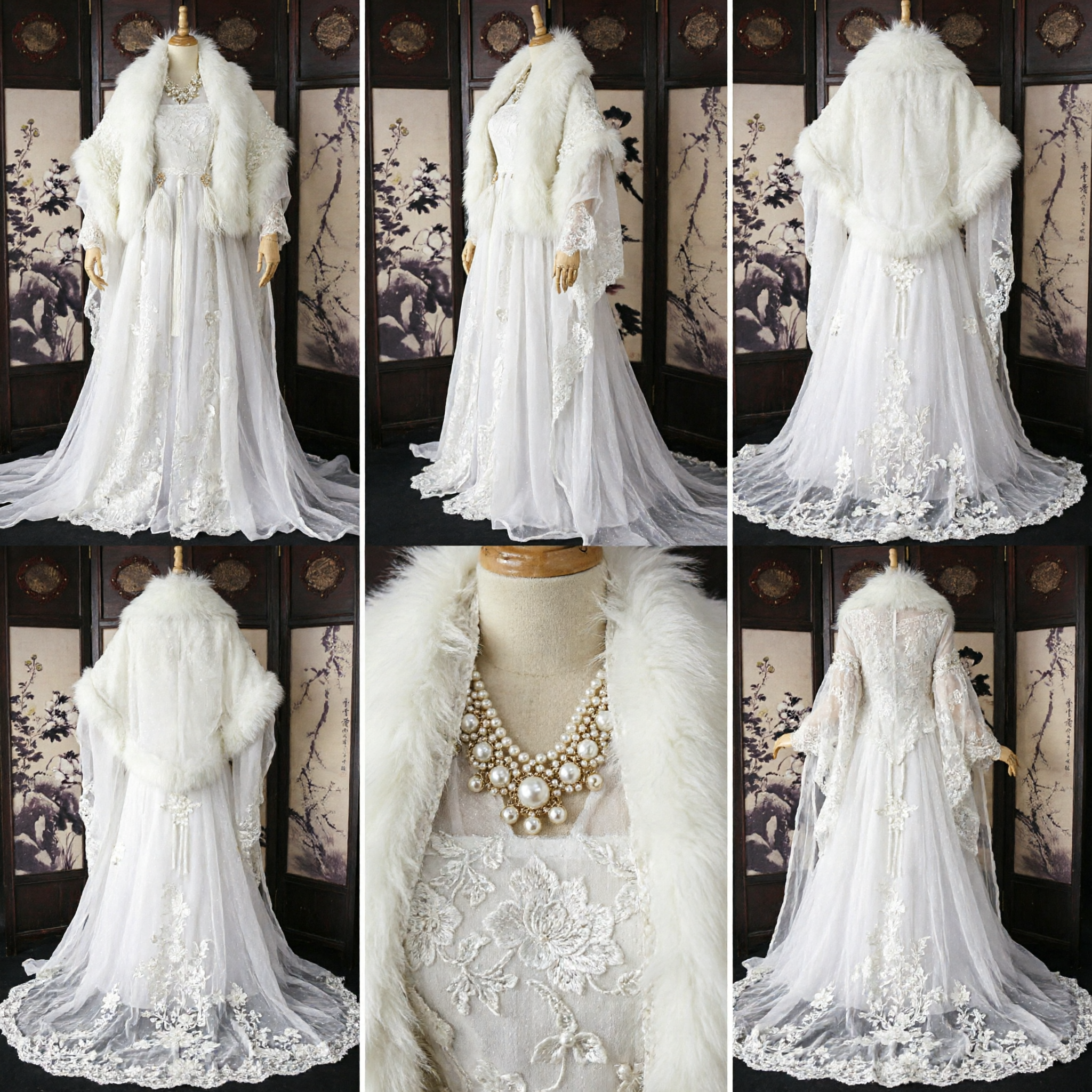 Elegant Wit Traditioneel Chinees Hanfu Jurk met Banten Mantel Oud Prinsessen Winterkostuum voor Vrouwen - Asian Costume