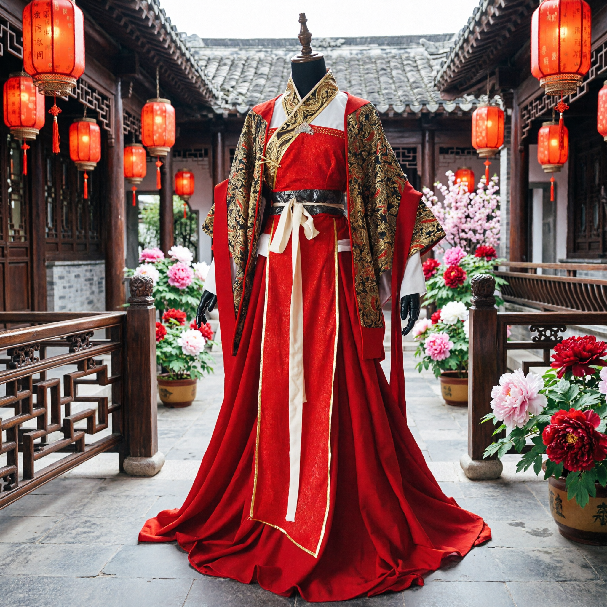 Rotes chinesisches traditionelles Hanfu-Hochzeitskleid für Frauen - Antikes besticktes Gewand für Cosplay und Bühnenauftritte - Asian Costume