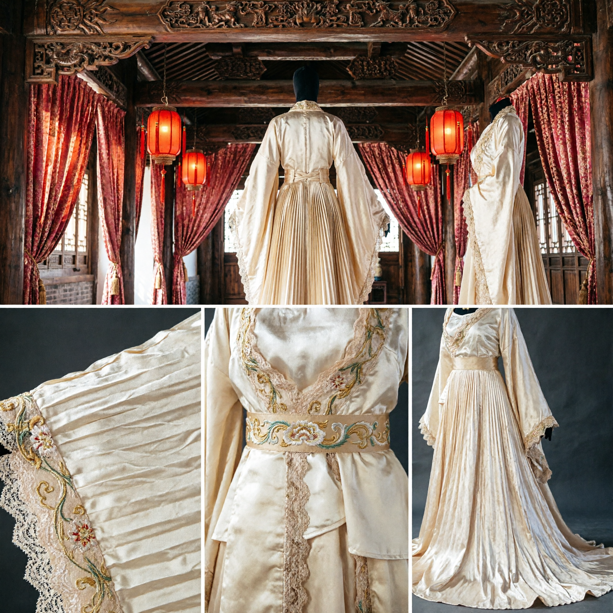 古代中国・唐王朝姫君 漢服 クリームホワイト宮廷婦人ロングドレス 女性用 - Asian Costume