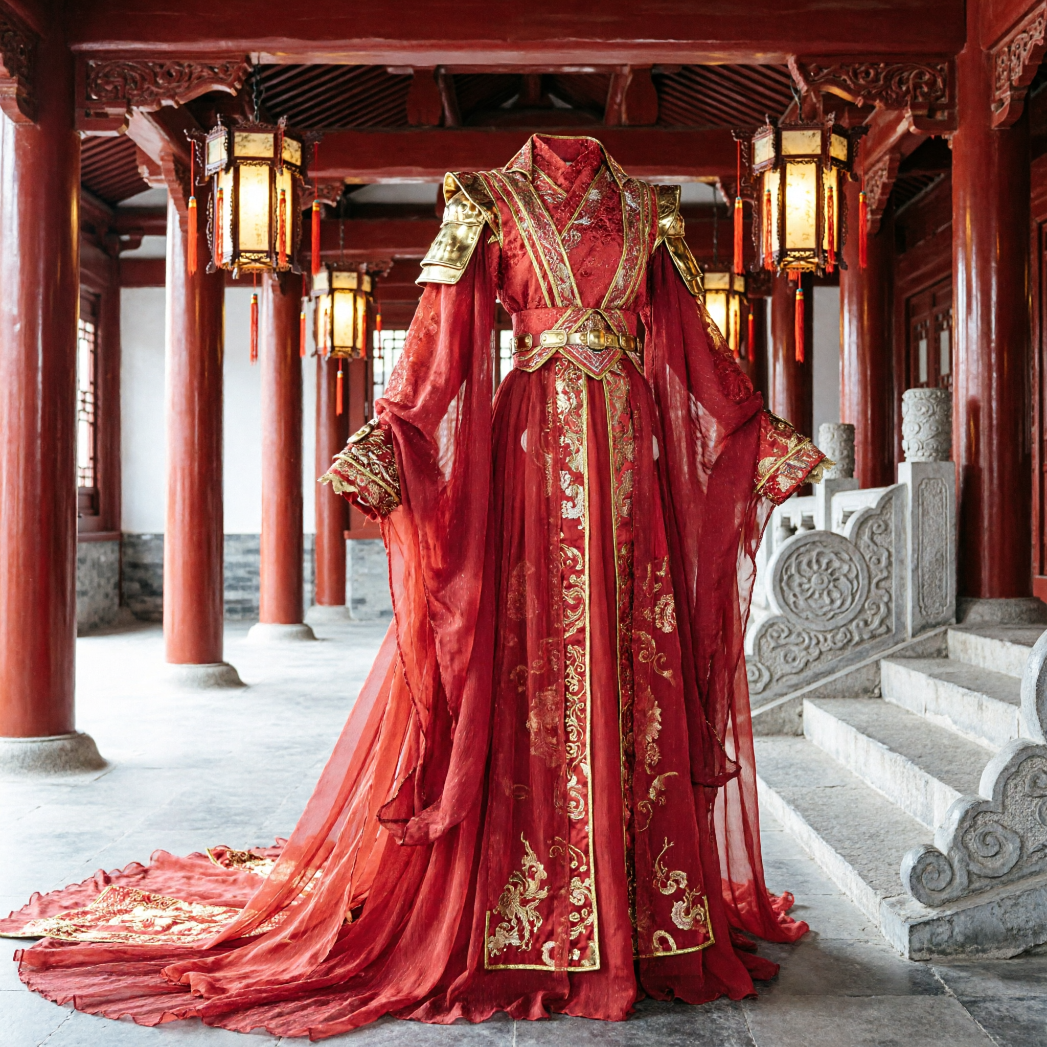Vestido de Boda Antiguo Hanfu Rojo Tradicional Chino Traje de Cosplay Wuxia Bordado en Oro para Mujeres - Asian Costume