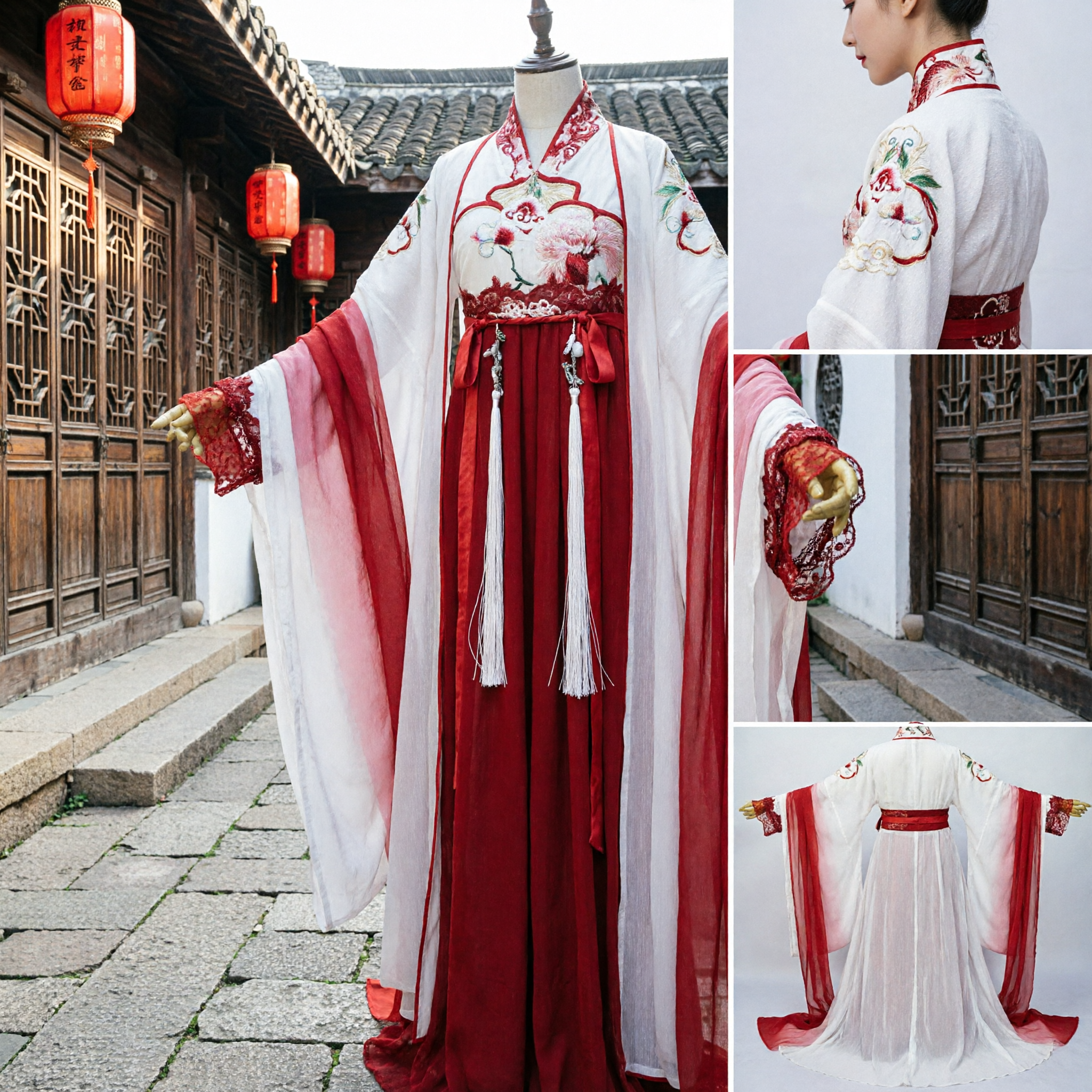 Robe Hanfu Chinoise Ancienne Rouge et Blanche Costume Traditionnel de Princesse de la Dynastie Tang pour Cosplay Femmes - Asian Costume