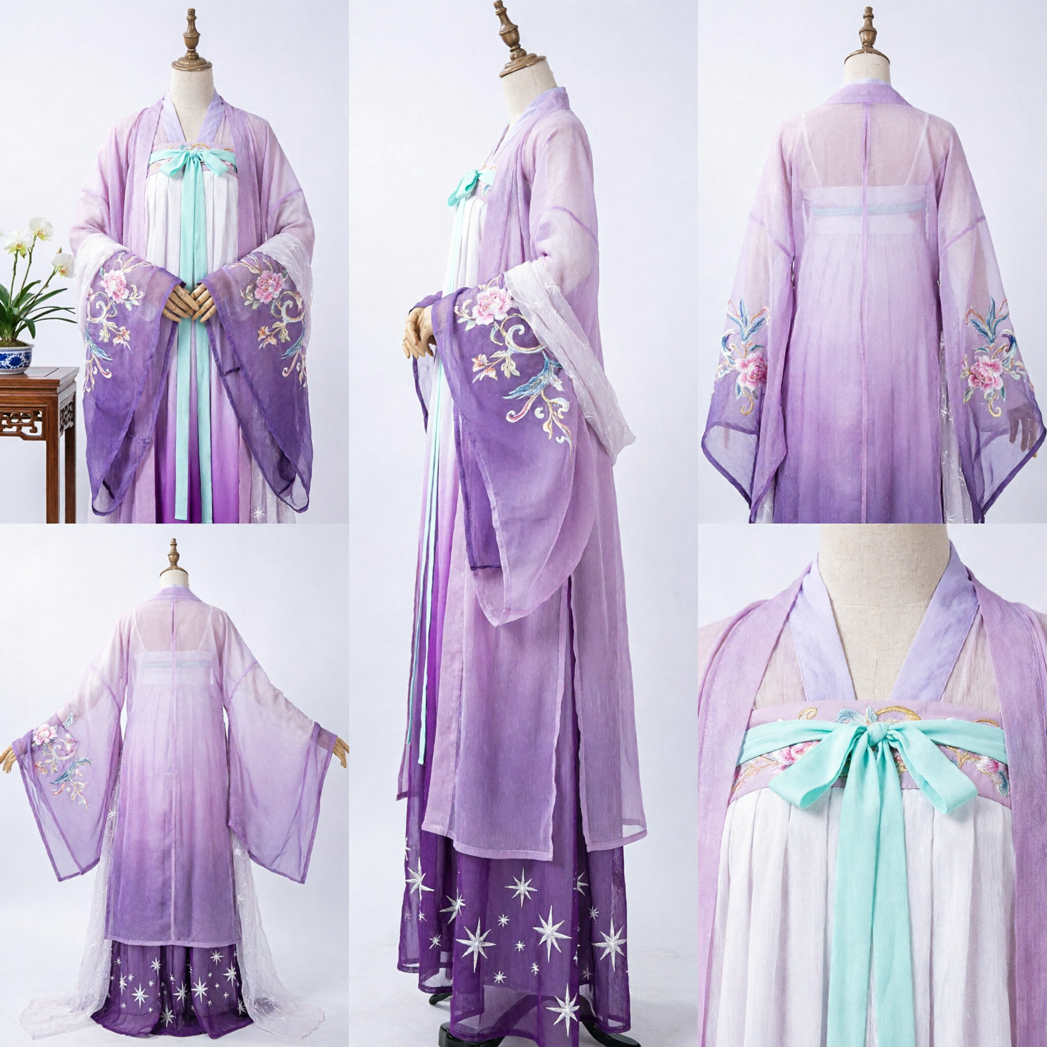 전통 중국 한푸 자색 그라데이션 선녀 드레스 고대 의상 여성 코스프레 무대 공연용 - Asian Costume