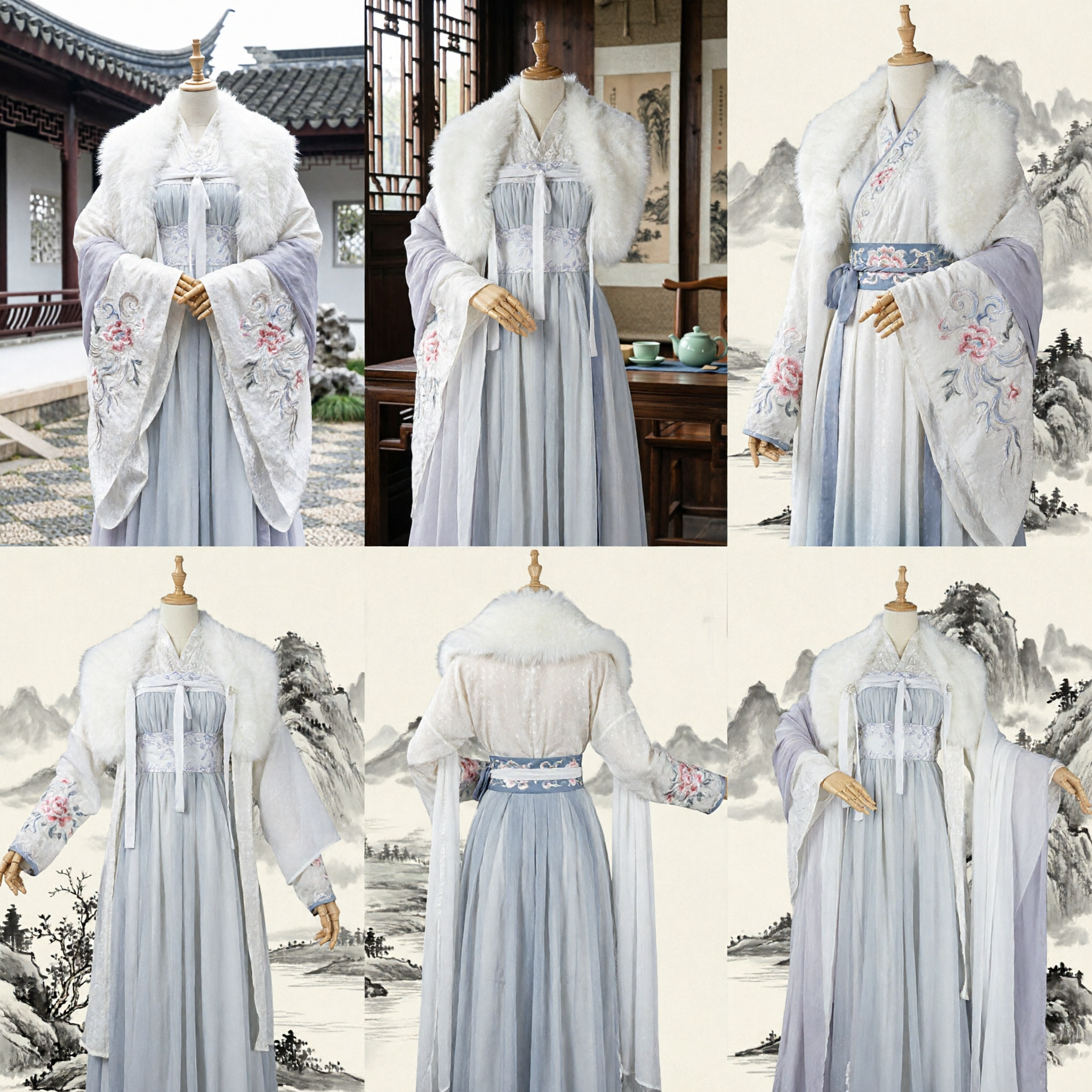 Tradycyjny chiński Hanfu kostium biała starożytna suknia księżniczki wróżki z futrzanym kołnierzem i peleryną dla kobiet do cosplayu - Asian Costume