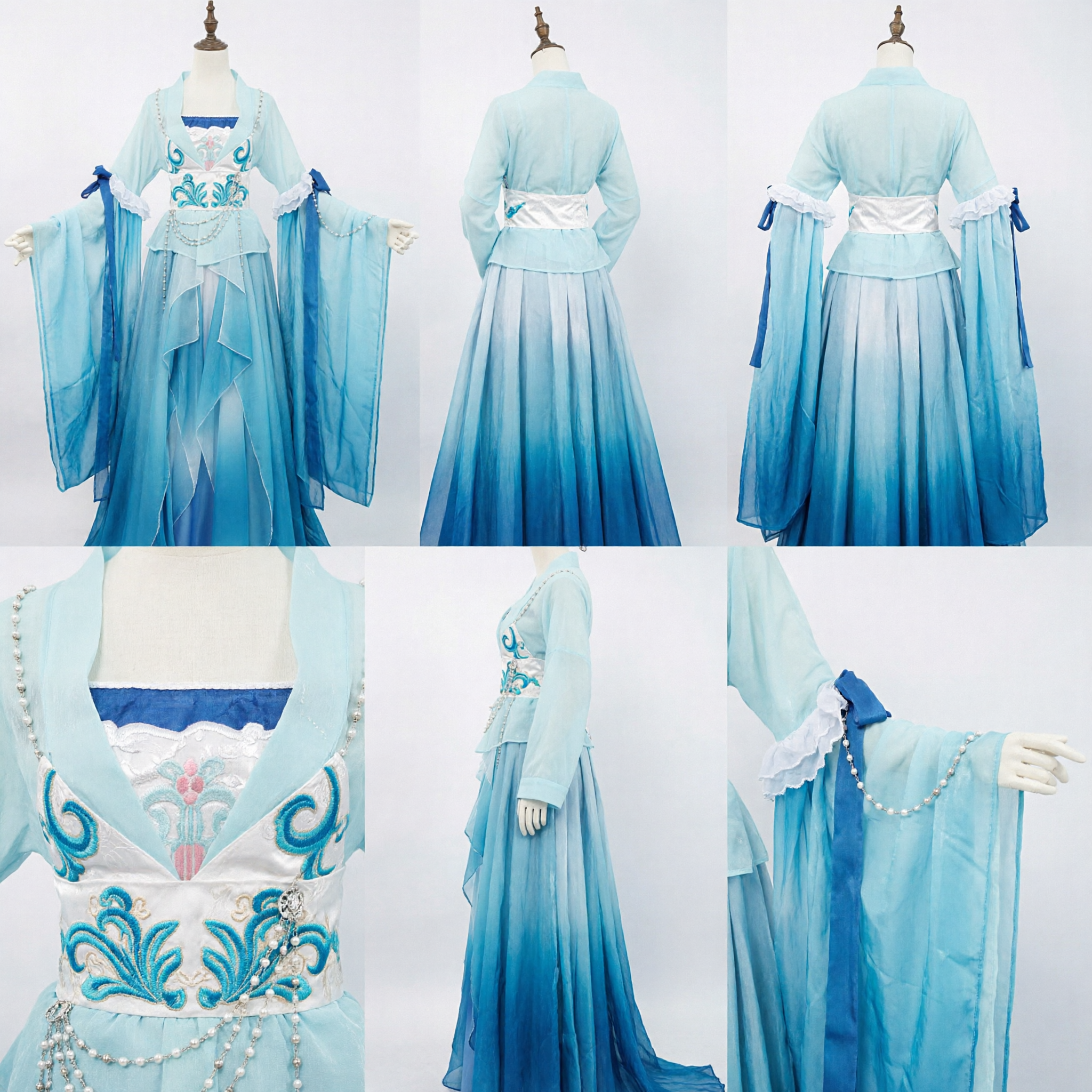Traje de Hada Azul Antiguo Hanfu Tradicional Chino, Elegante Vestido Bordado para Cosplay y Actuaciones de Mujeres - Asian Costume