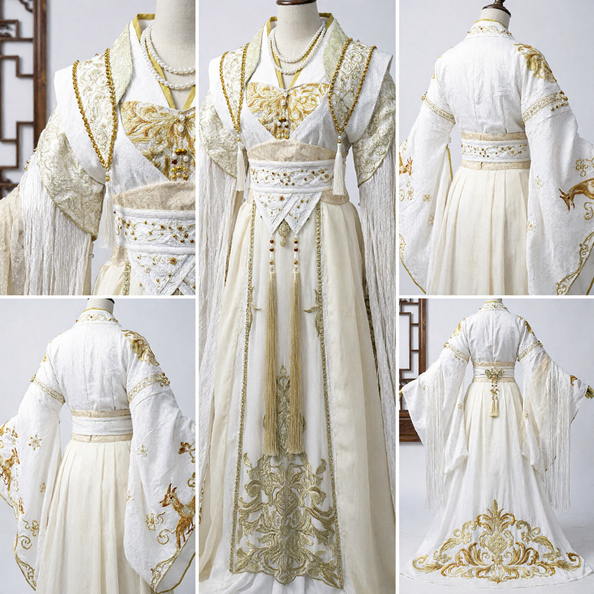 Elegant Wit en Goud Traditioneel Chinees Hanfu Jurk Oud Kostuum voor Vrouwen Cosplay en Fotografie - Asian Costume