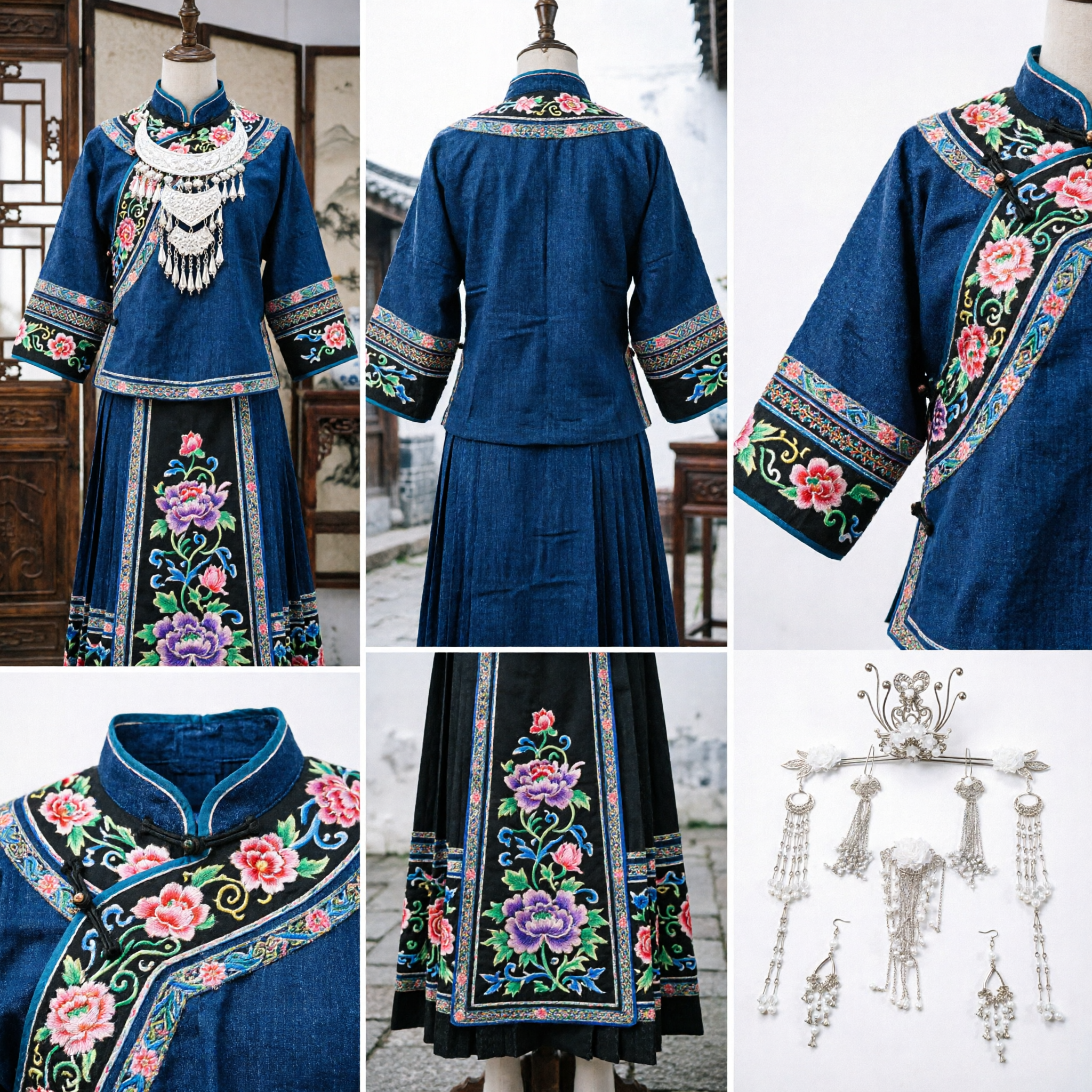 Set accessori per capelli Hanfu tradizionale cinese, corona di fiori bianca d'argento per sposa con perle pendenti - Asian Costume