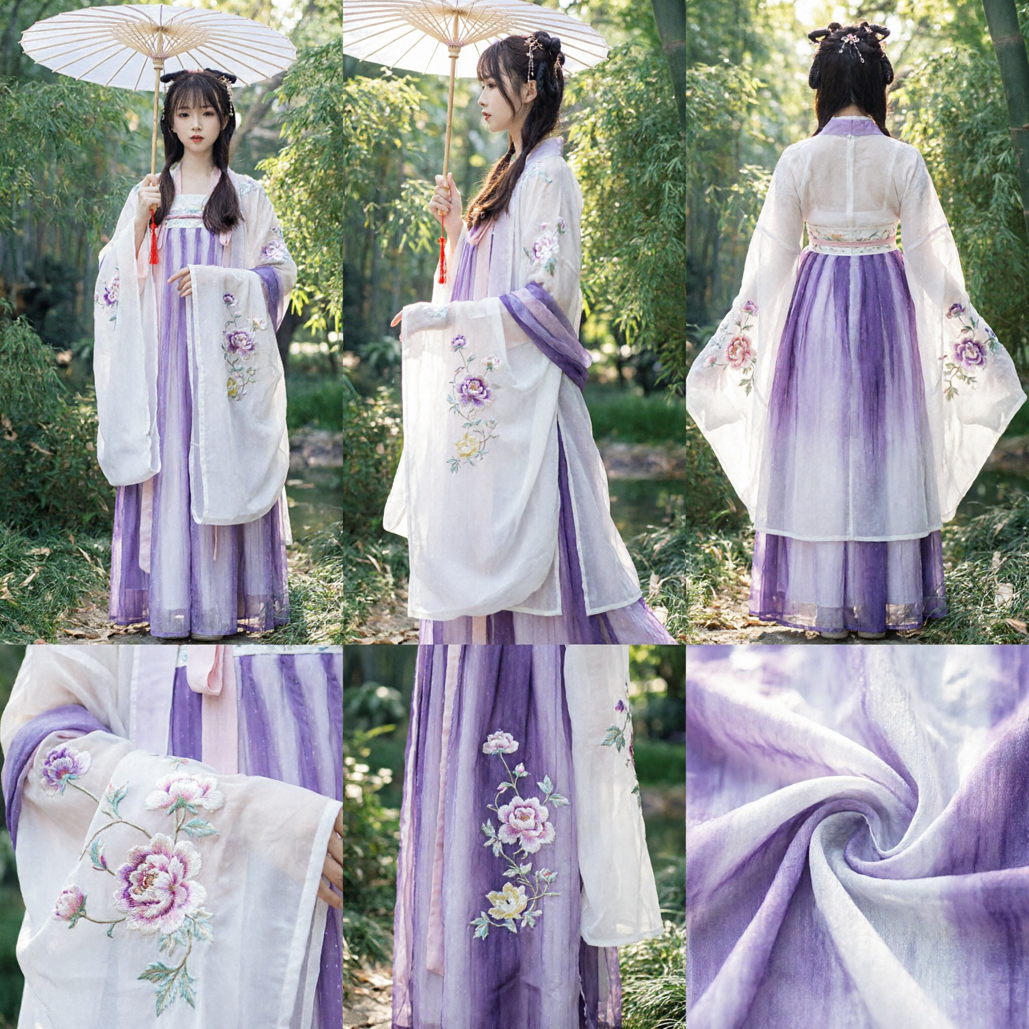 Hanfu elegante viola a gradiente, antico costume tradizionale cinese ricamato da fata per donne, per fotografia e cosplay - Asian Costume