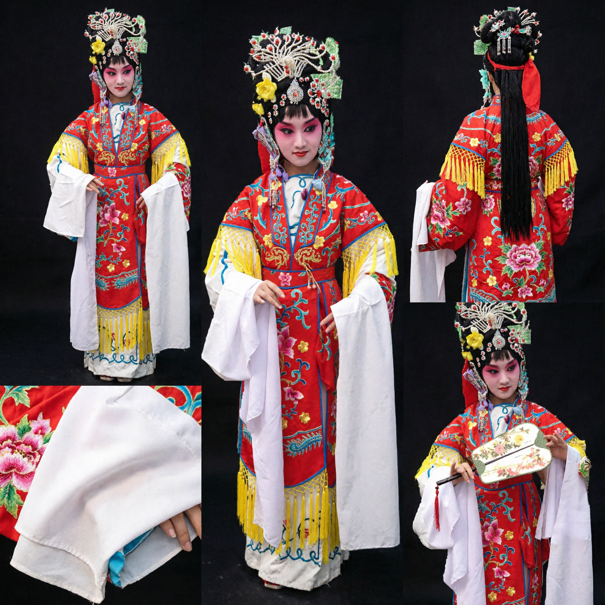 Costume complet d'Opéra de Pékin traditionnel chinois pour enfants, ensemble Hua Dan avec robe rouge brodée et coiffe - Asian Costume