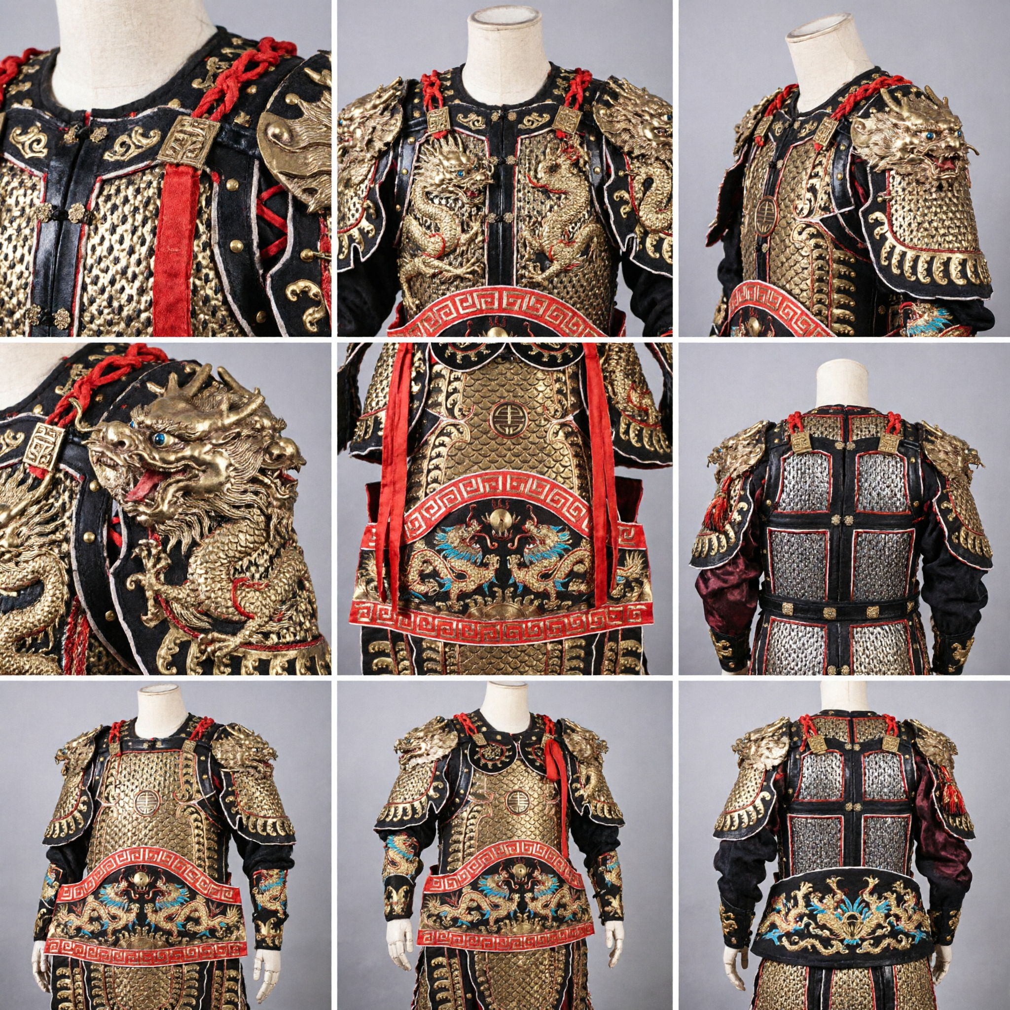 Traje de Armadura de General Antiguo Chino, Bordado de Dragón Dorado y Negro, Atuendo de Guerrero de Ópera de Pekín para Presentaciones Escénicas - Asian Costume