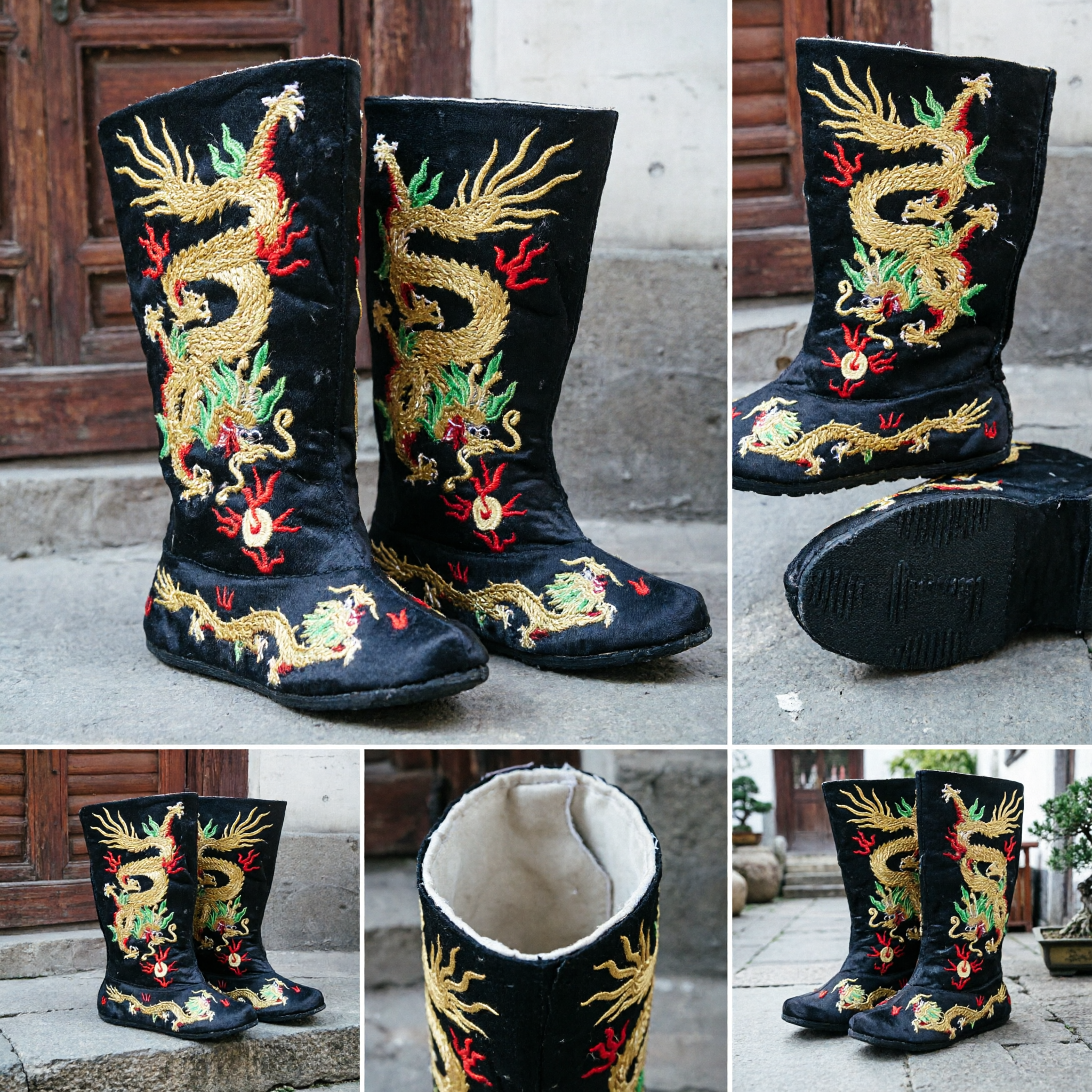 Traditional Chinese Black Velvet Dragon Embroidery Boots Men Ancient Official Peking Opera Kung Fu Hanfu Costume Shoes - Asian Costume