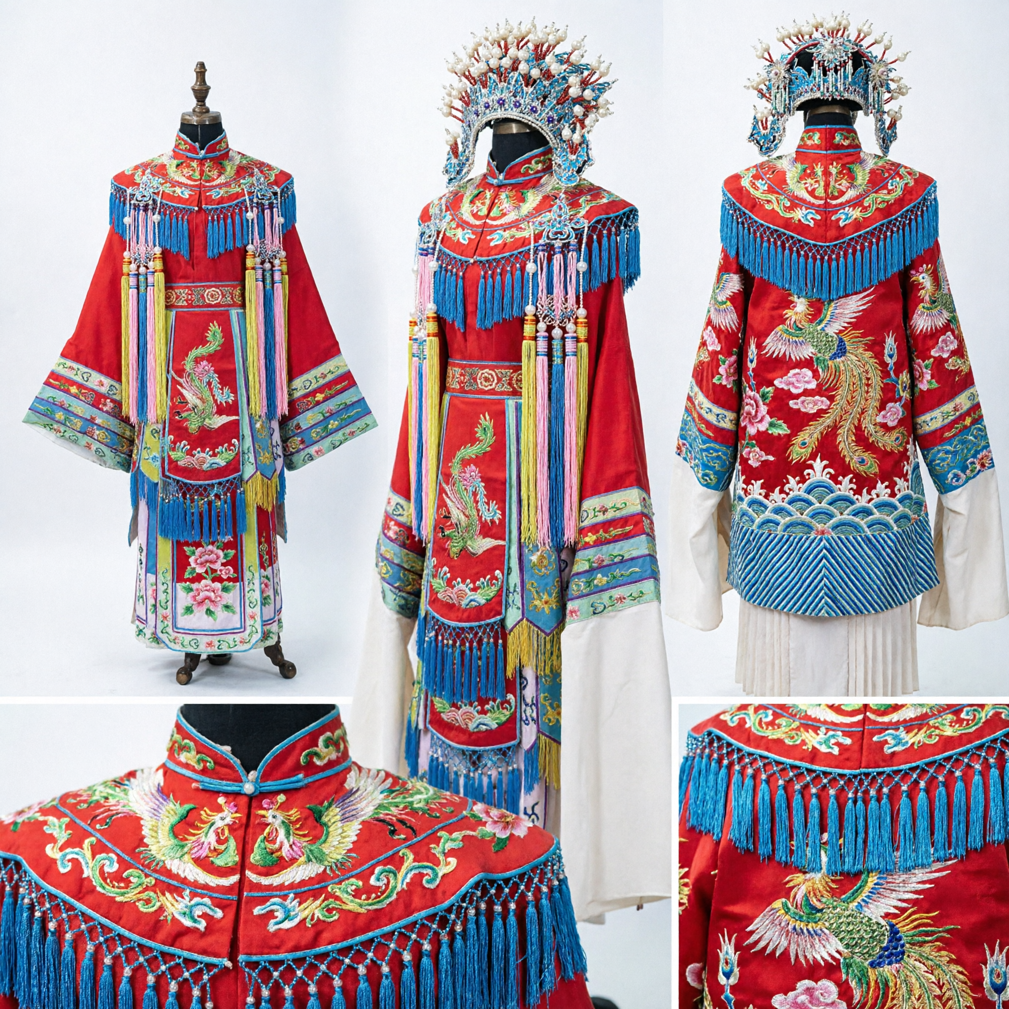 Conjunto Completo de Traje de General Femenina de la Ópera de Pekín China con Túnica Rosa Bordada y Tocado de Perlas - Asian Costume