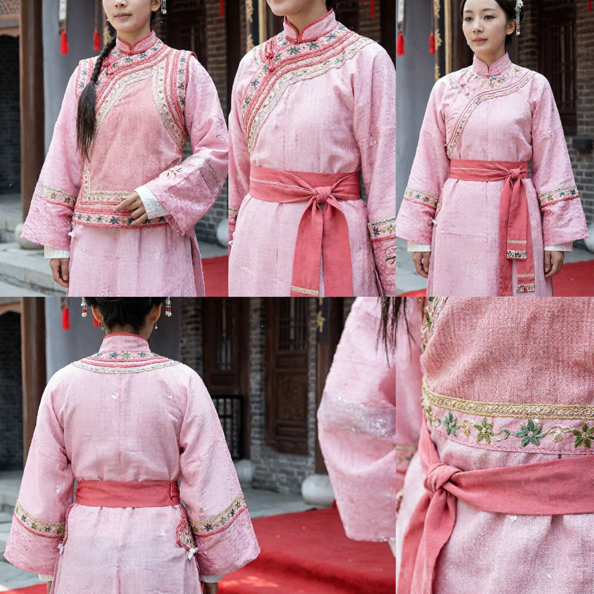 Różowy haftowany tradycyjny chiński kostium z dynastii Qing – suknia ludowej damy do historycznego dramatu i cosplayu - Asian Costume